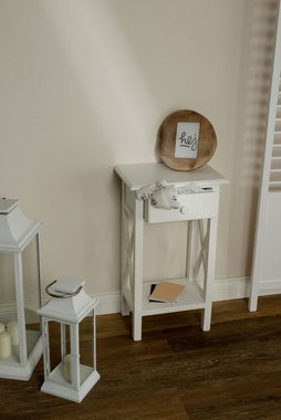 elbmöbel Beistelltisch Telefontisch antik weiß Holz Beistelltisch (FALSCH), Konsolentisch: 1 Schublade 55x35x68 cm weiß