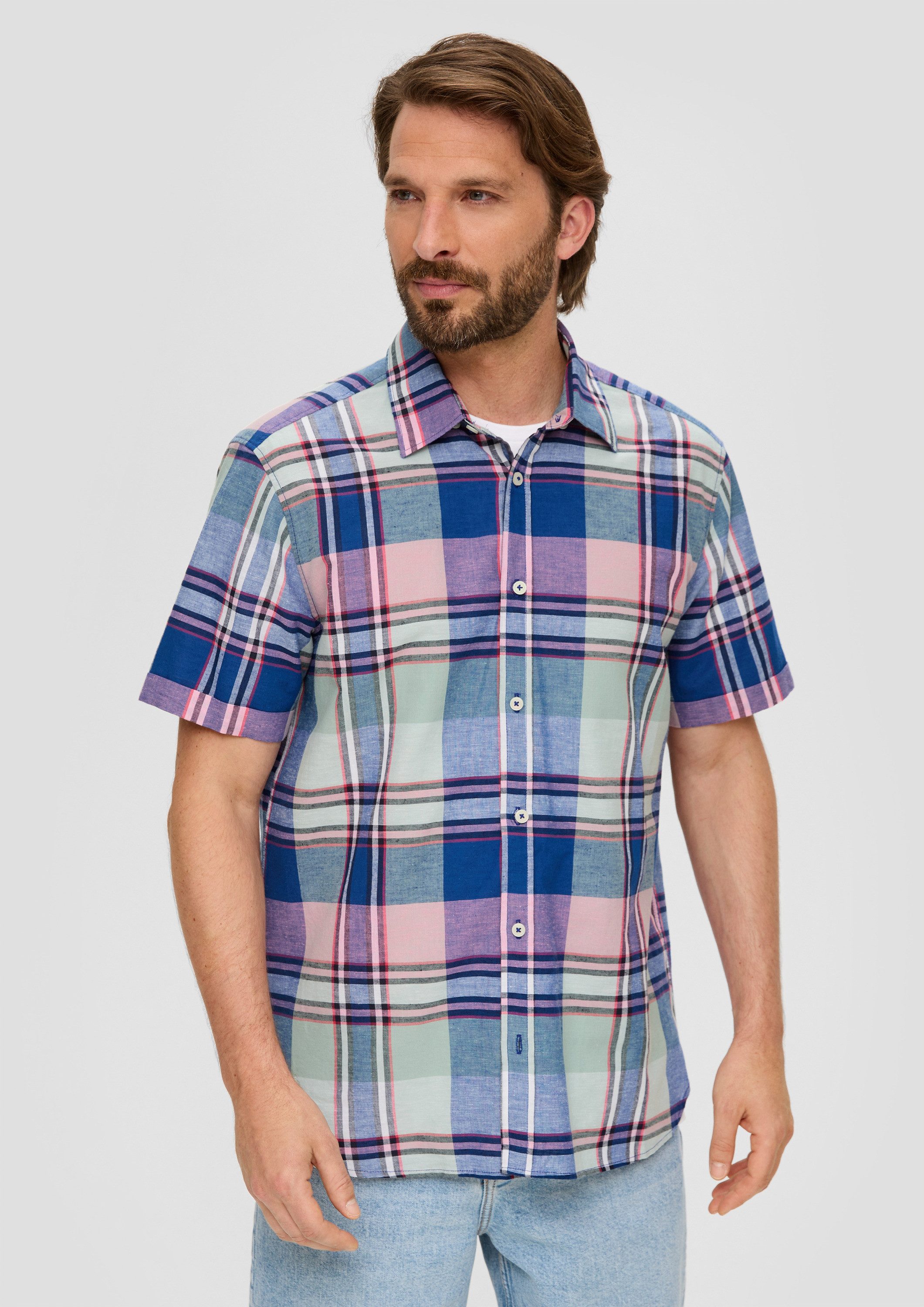 s.Oliver Kurzarmhemd Hemd Kariertes Kurzarmhemd aus Leinenmix günstig online kaufen