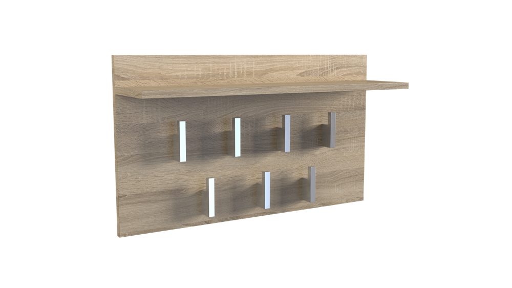 Raumhirsch Furniture Wandgarderobe Wandgarderobe mit Ablage und 7 Haken (Maße 70 x 40 x 20 cm, stabile Haken), Praktischer, verschiedene Farbvarianten, pflegeleicht