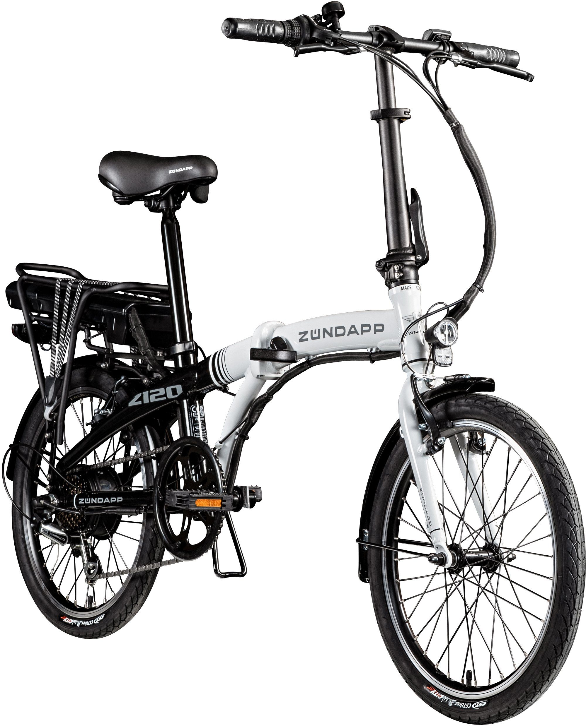 Zündapp E-Bike Z120, 7 Gang Shimano Tourney Schaltwerk, Kettenschaltung,  Heckmotor, 374,4 Wh Akku, starker Radnabenmotor mit 374,4 Wh Akku für 30 -  115 km Reichweite