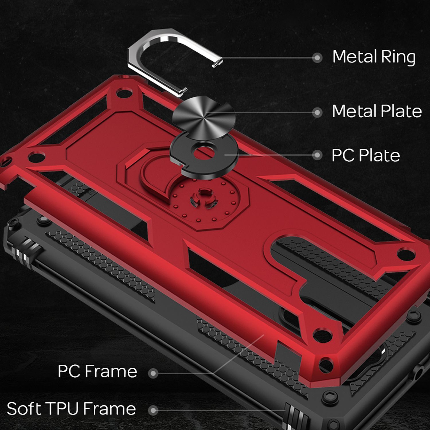 Nalia Smartphone-Hülle Xiaomi Redmi 9 16,6 cm (6,53 Zoll), Outdoor Military Style Hülle mit Ring / Extrem Schützend / Panzer Case