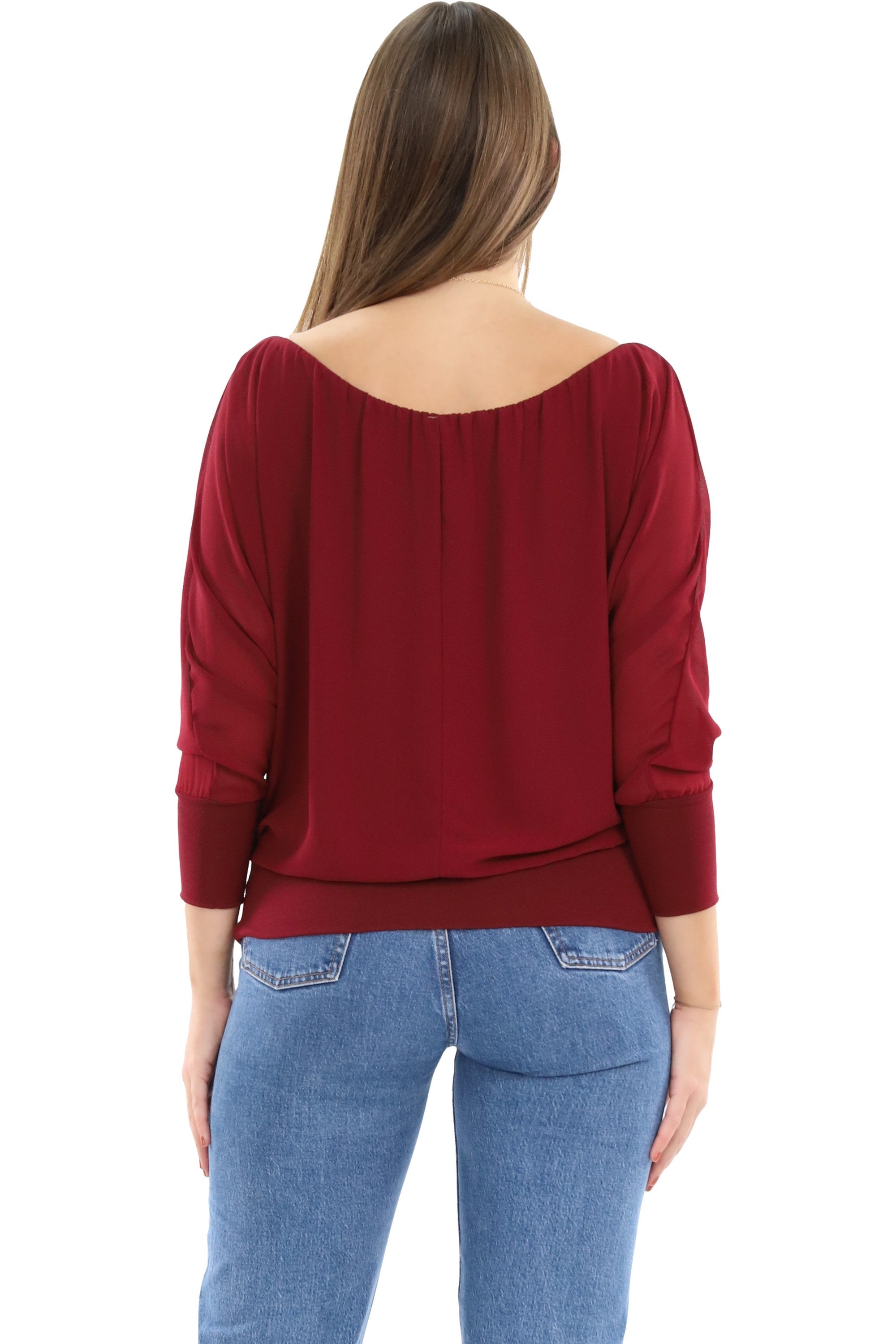 malito more than fashion Chiffonbluse malito Damen Bluse mit passender Kette, Tunika mit ¾ Armen, Blusensh Bluse mit Fledermausärmeln Einheitsgröße