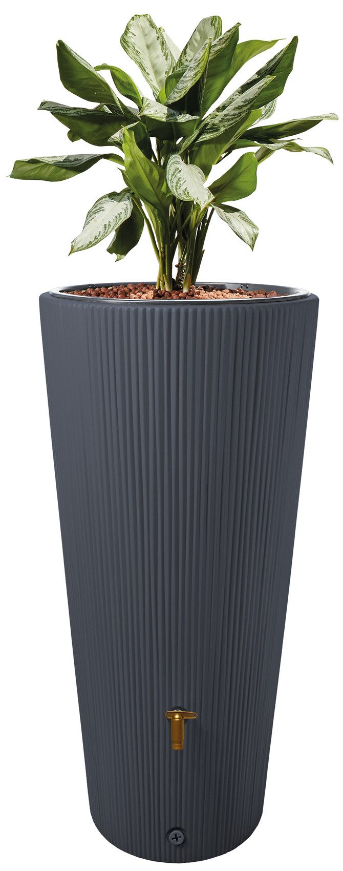 4rain Rain Barrel VASO 2in1 DECOR Rainwater Storage Complete Set 220 L, graphite grey