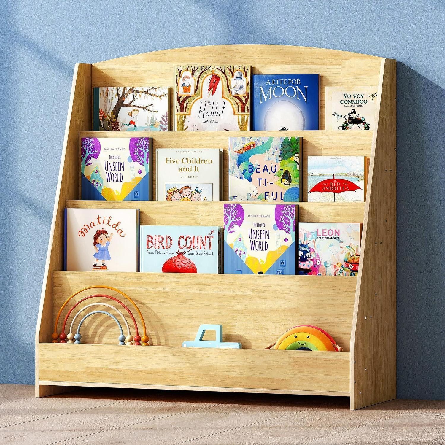 LuxusKollektion Regalkorb Bücherregal Kinder 4 Ebenen 88cm Nussbaum Hell (1 St)