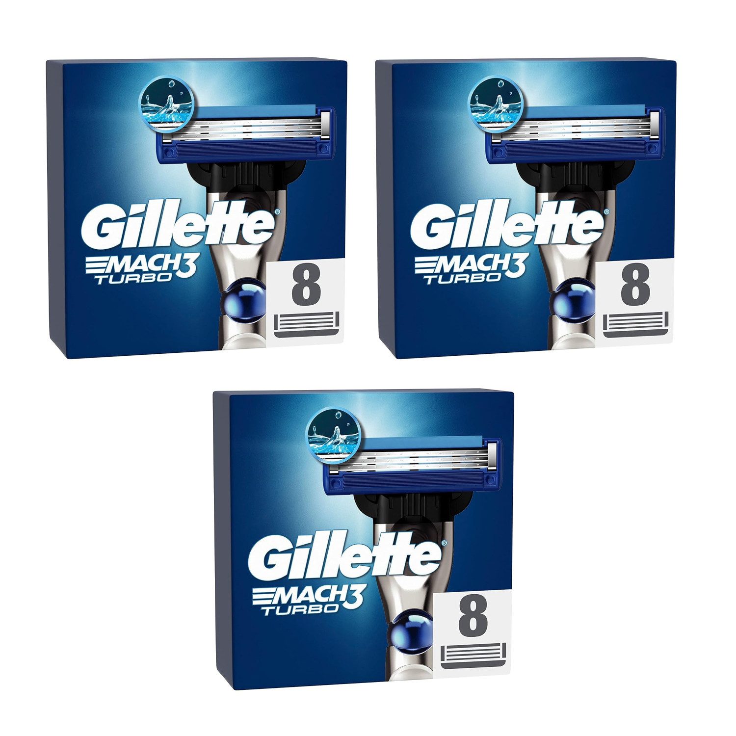 Gillette Лезвия для бритвы Mach3 Turbo Rasurklingen Nassrasierer Ersatzklingen 3-fach-Klinge, 3-tlg., - 24 Klingen, Edelstahl, rostfrei
