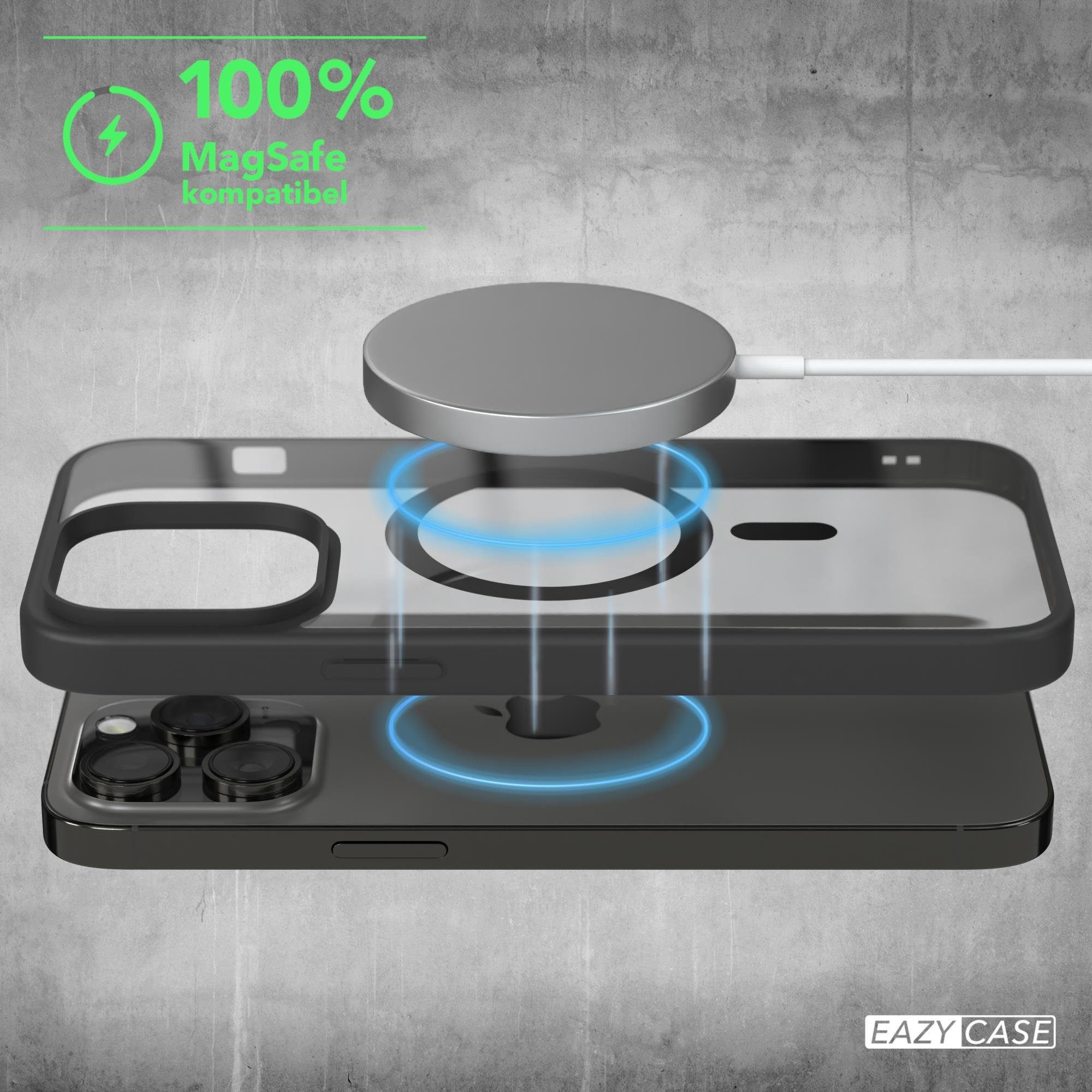 EAZY CASE Handyhülle Transparente Hülle mit MagSafe iPhone 14 Pro Max 6,7 Zoll, Qi Charging kompatibel, Silicon Case, Slimcover Displayschutz, Schwarz