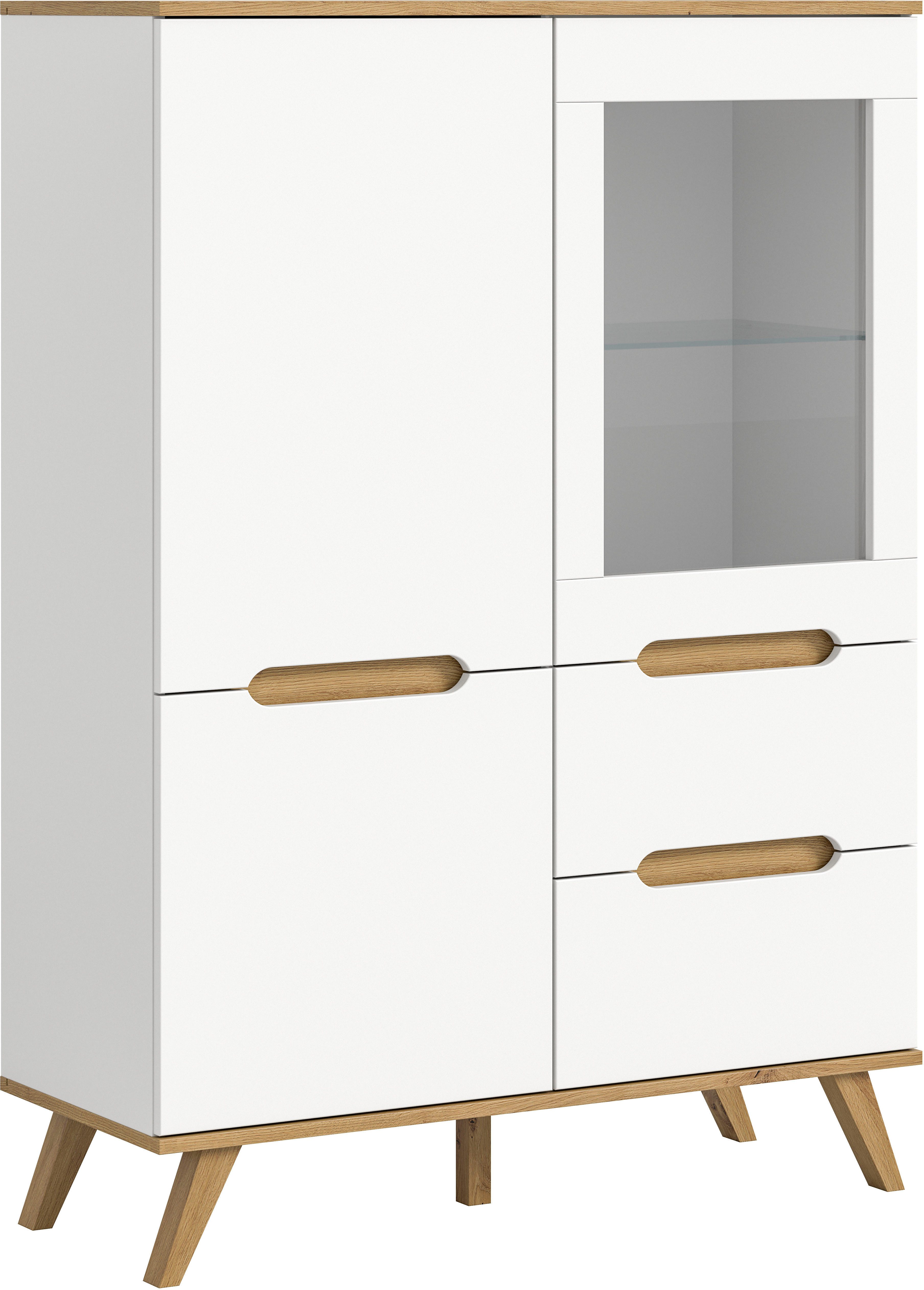 Highboard Alesund, Höhe 140cm, 2 Türen, 1 Schubkasten,konischer Fuß, Scandi-Look