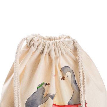 Mr. & Mrs. Panda Sporttasche Pinguin mit Kind - Transparent - Geschenk, Muttertag, Sportbeutel, Ta (1-tlg), Design trifft Funktion