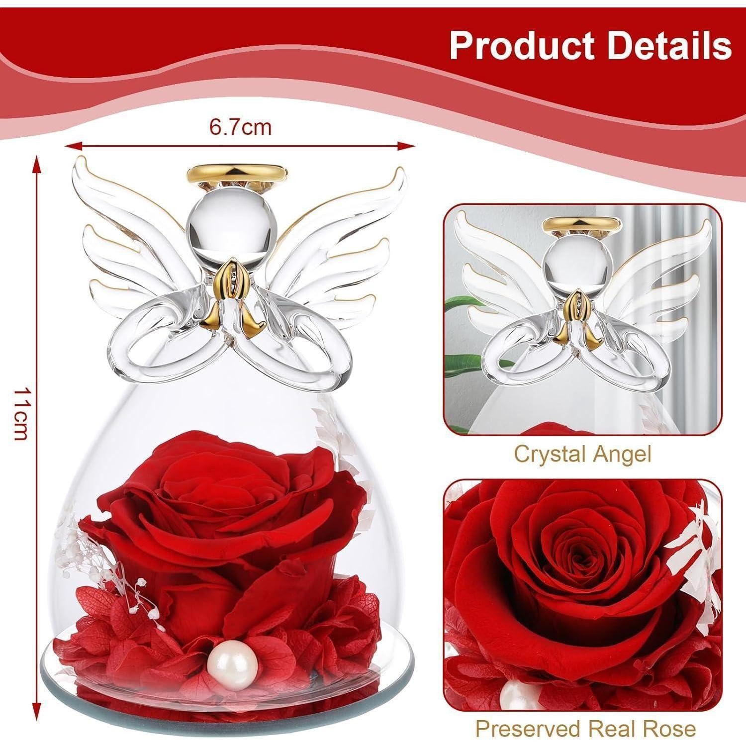 Trockenblume Ewige Rose Glaskuppel Engelsfigur Geschenk Mama Engel-rot, LuxusKollektion