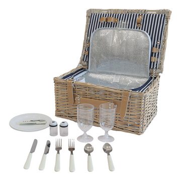 casa.pro Picknickkorb (Komplett-Set), »Lumparland« für 2 Personen Weide 40x28x20 cm Weiß / Blau