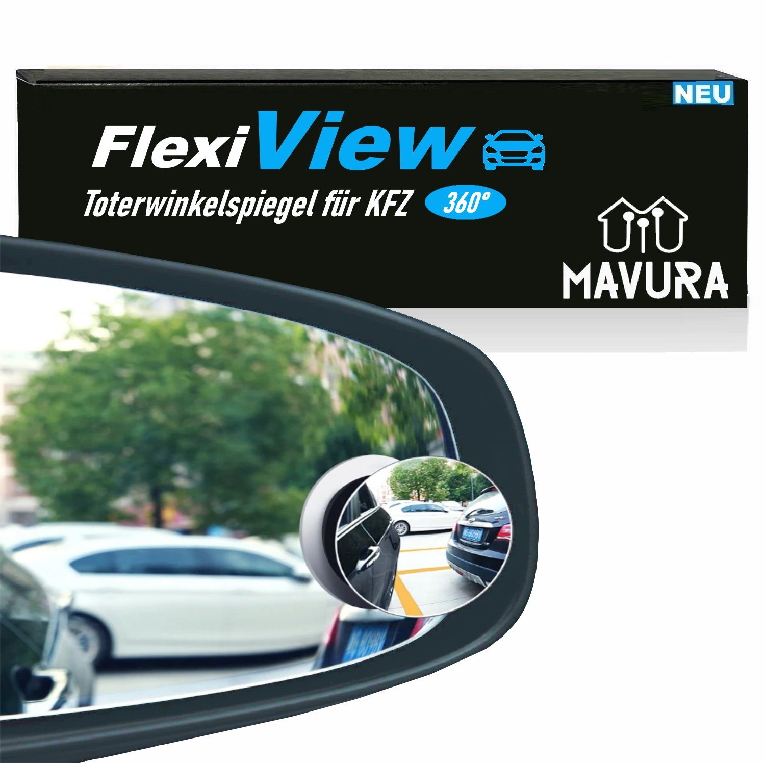 [2er Außenspiegel Klebe MAVURA Set] Spiegel Aufkleber 50mm Spiegel verstellbarer FlexiView Auto Spiegel Toter Winkel Weitwinkelspiegel), 360° Autospiegel (Zusatz