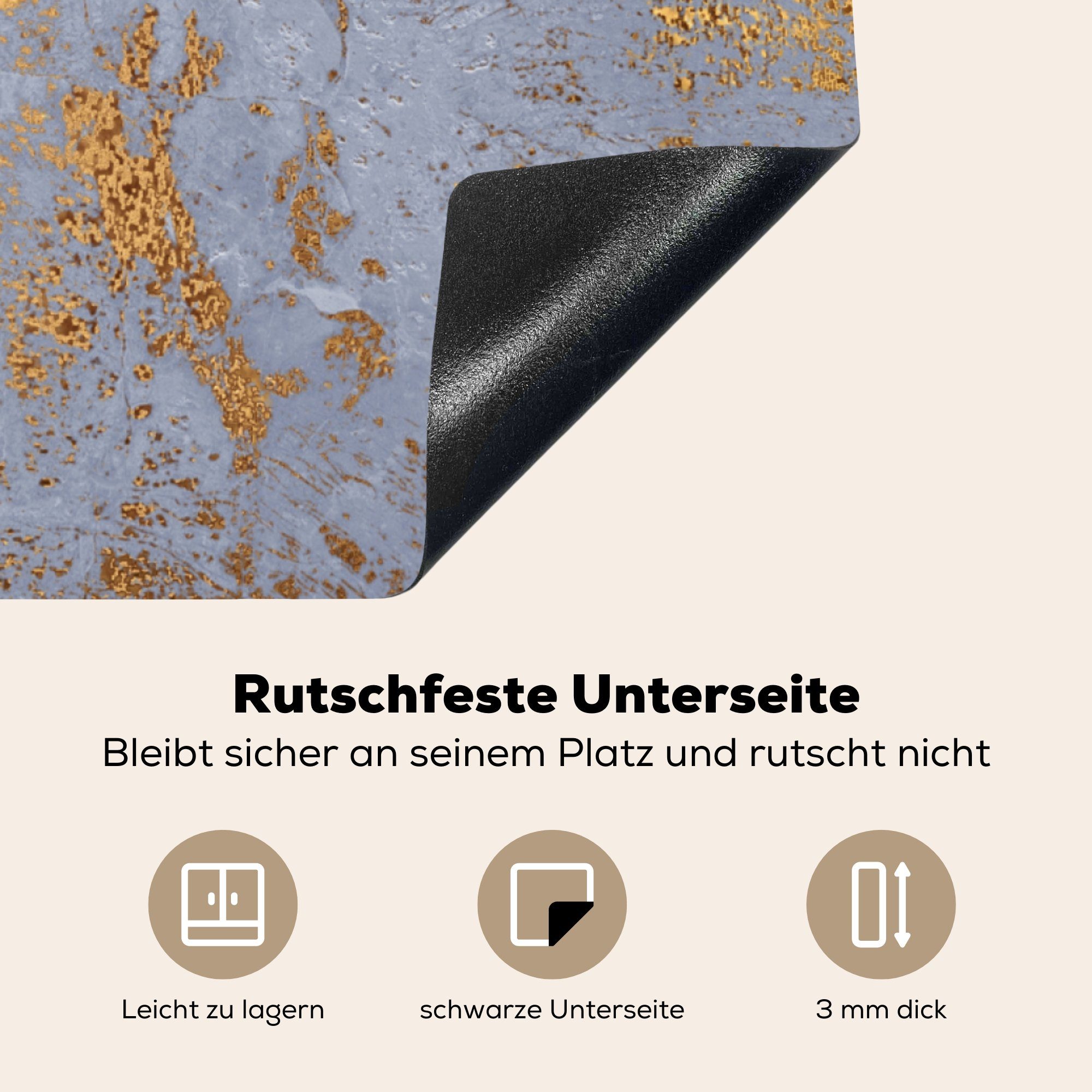 MuchoWow Herdblende-/Abdeckplatte Marmor - Arbeitsplatte cm, Ceranfeldabdeckung, - 78x78 Luxus, Vinyl, (1 Blau für Gold - küche tlg)
