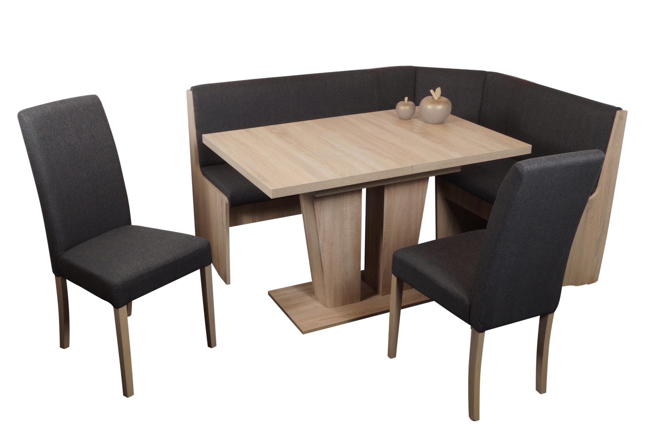 Stolebaenk Eckbankgruppe Duisburg VEDUSO Sonoma Eiche, (Eckbank Set, 1 x Eckbank, 1 x Tisch, 2 x Stuhl), Tisch mit Synchronauszug