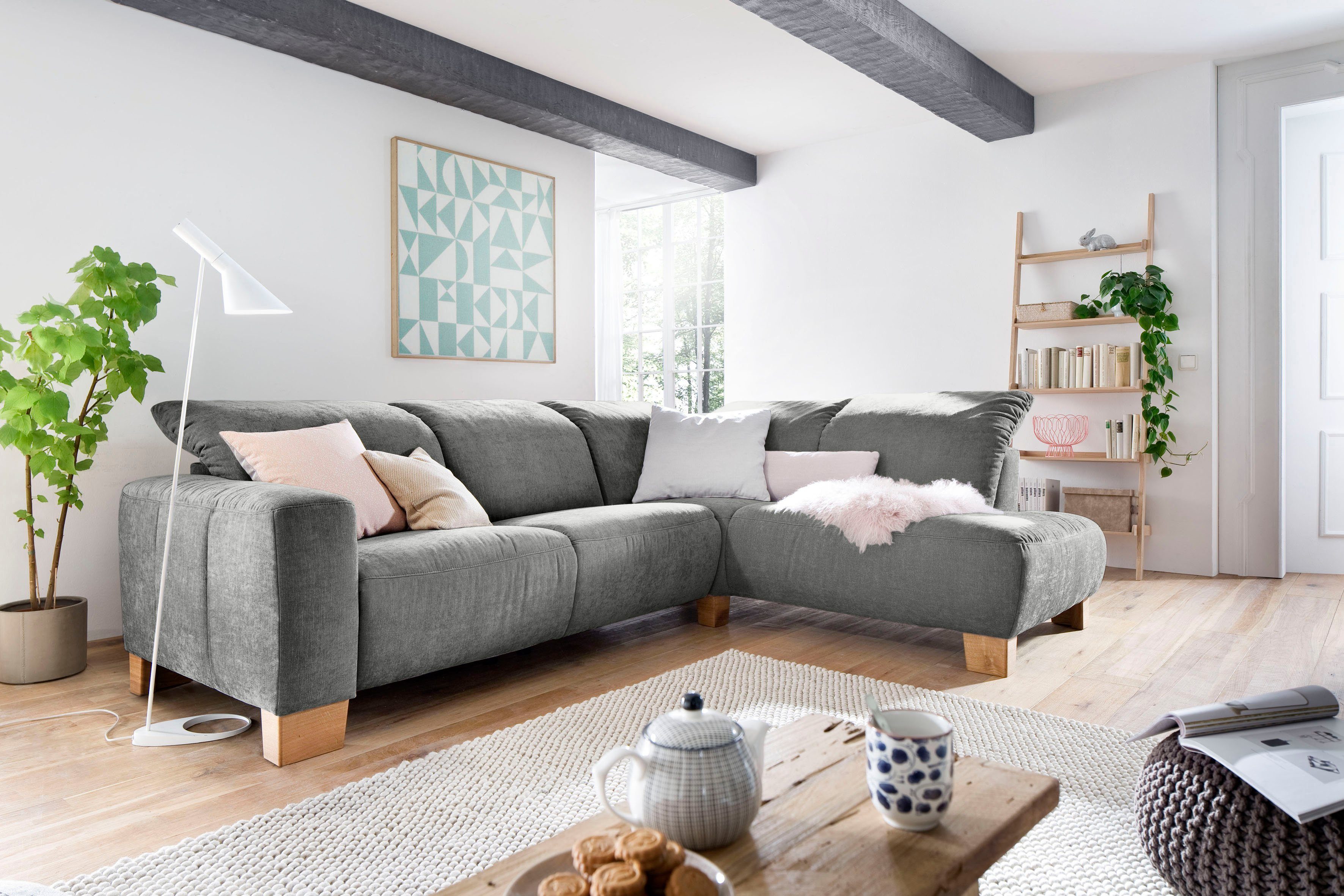 Home affaire Ecksofa Hörnum bequemes Wohlfühlsofa, Federkern, Breite 281cm, L-Form, wahlweise mit motorischer Relaxfunktion, mit verstellbarer Kopfstütze