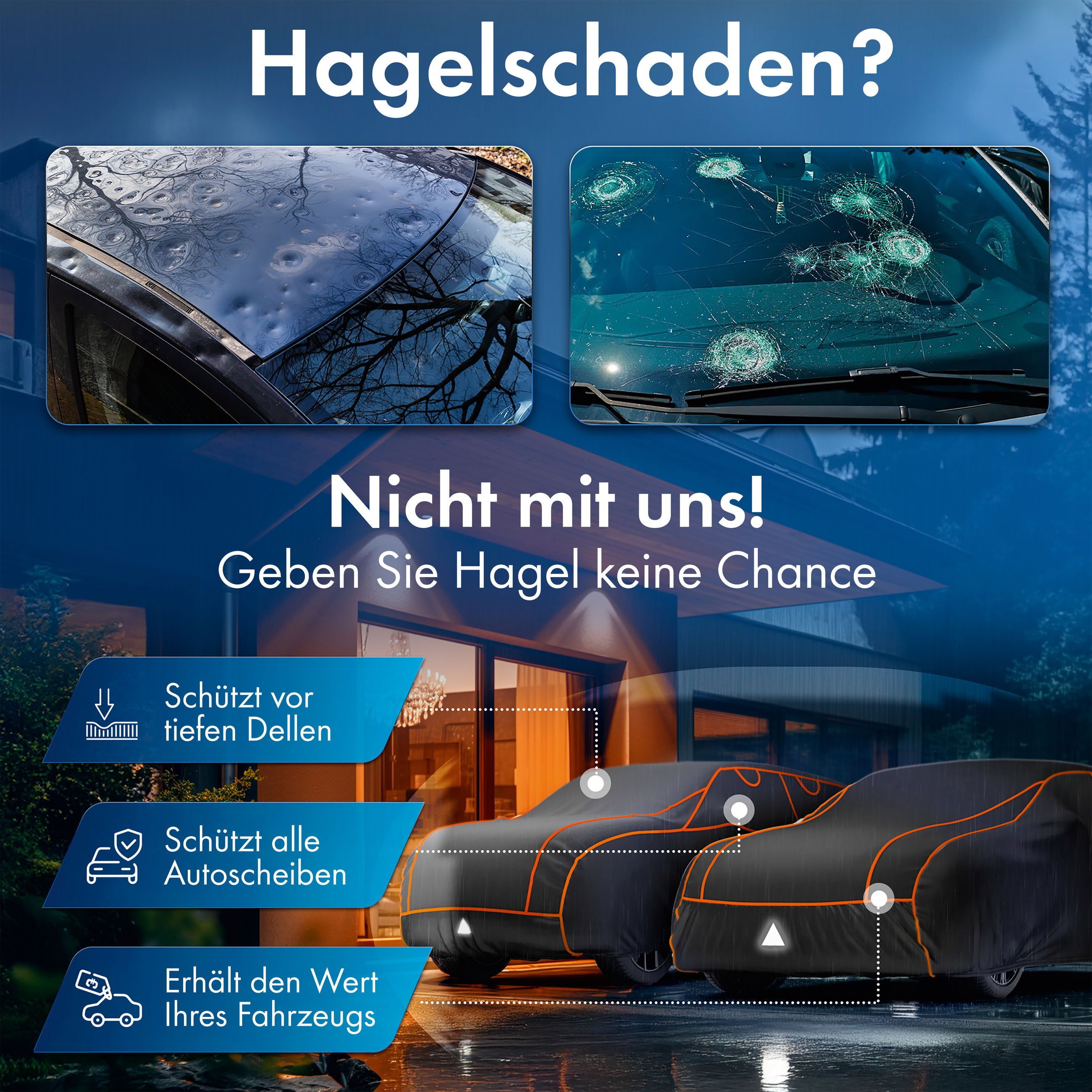 WALSER Autoplane Hagelschutz Perma Protect (1-St., 1 Hagelschutzplane, 3 Spanngurte)