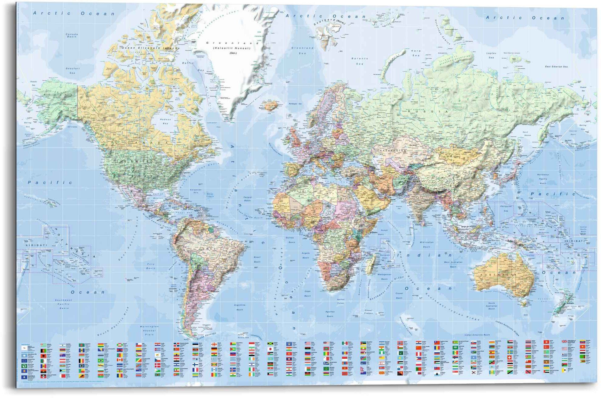 Weltkarte Fahnen Englisch, - Wandbild Reinders! (1 St) Weltkarte Wandbild