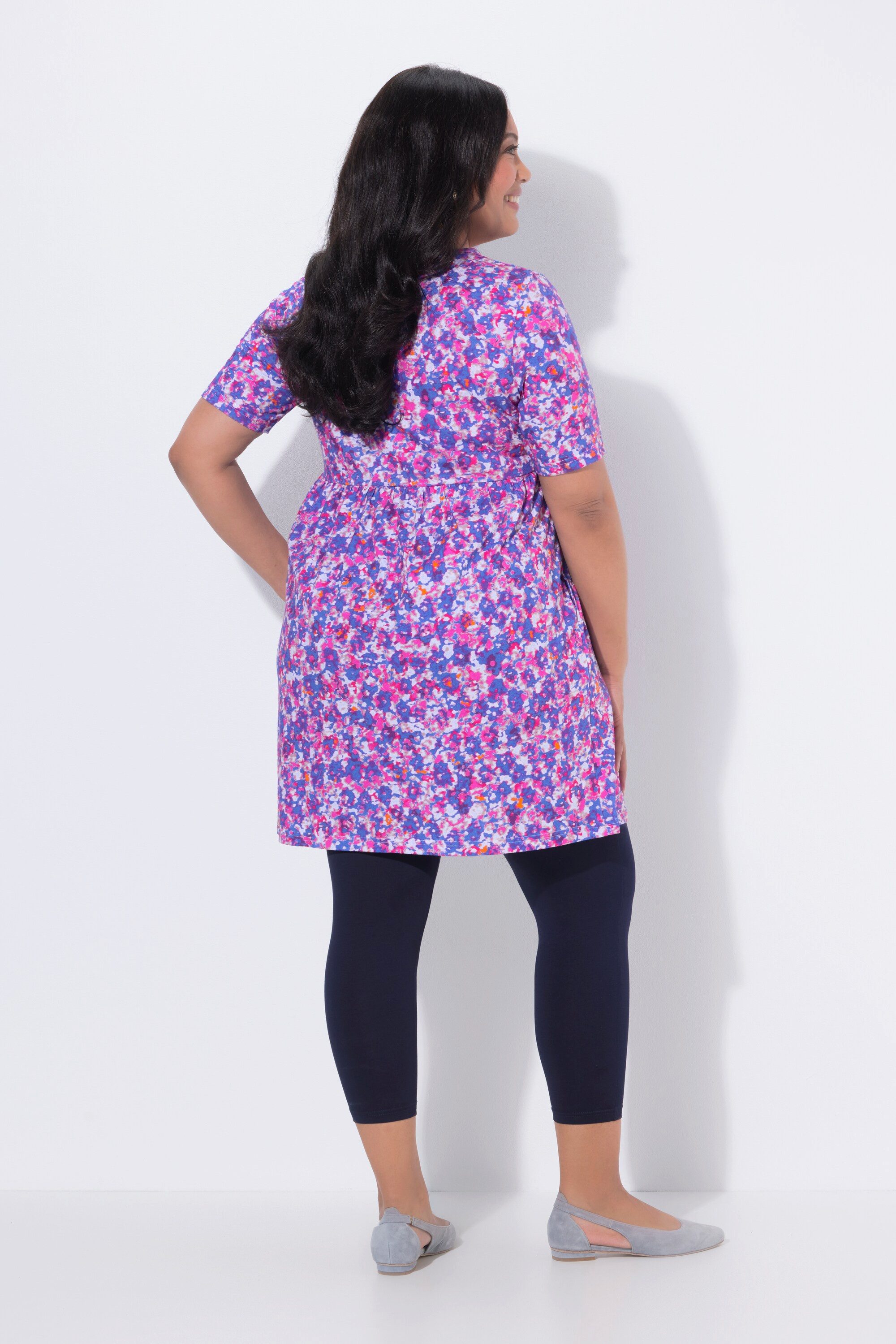 Ulla Popken Longshirt Longshirt gemustert A-Linie Rundhals Keyhole