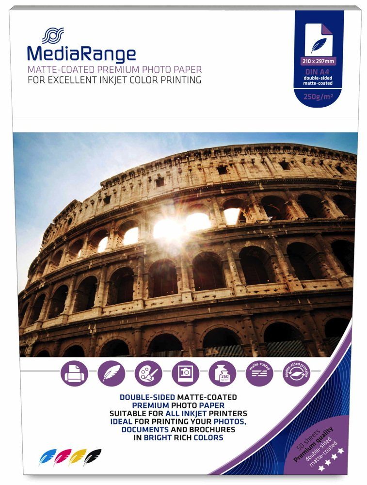 Mediarange Fotopapier 50 Mediarange Blatt Fotopapier DIN A4 matt beidseitig dual 250 g/m²