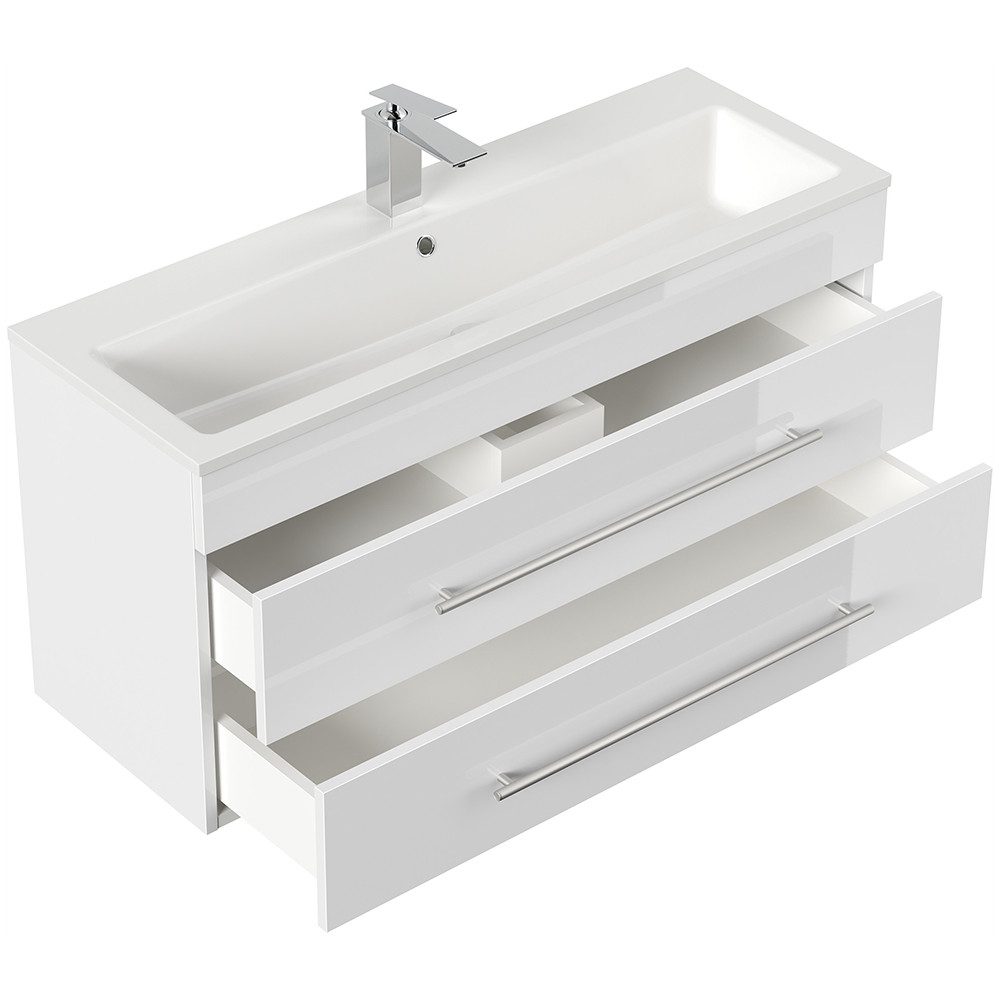 Lomadox Waschtisch PALMIRA-02, 100 cm breit, weiß, geringe Tiefe, Keramik Waschbecken