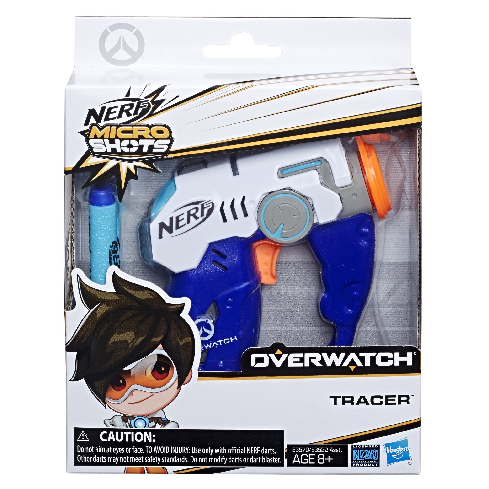 Hasbro Blaster NEFR Overwatch Tracer - Mini-Dartblaster + 2 Darts, Tracers Impulspistole in der Mini-Version.