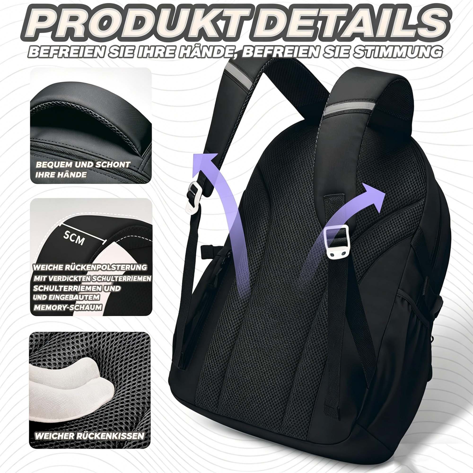 MOPUEA Schulrucksack Schulrucksack 3-teilig Set reflektierend große Kapazität ergonomisch (3-teiliges Set, löst Problem fehlender passender Zubehörteile, Rucksack, Tasche, Mäppchen für organisierten Alltag), Wasserabweisend, bequem, viel Stauraum, reflektierend