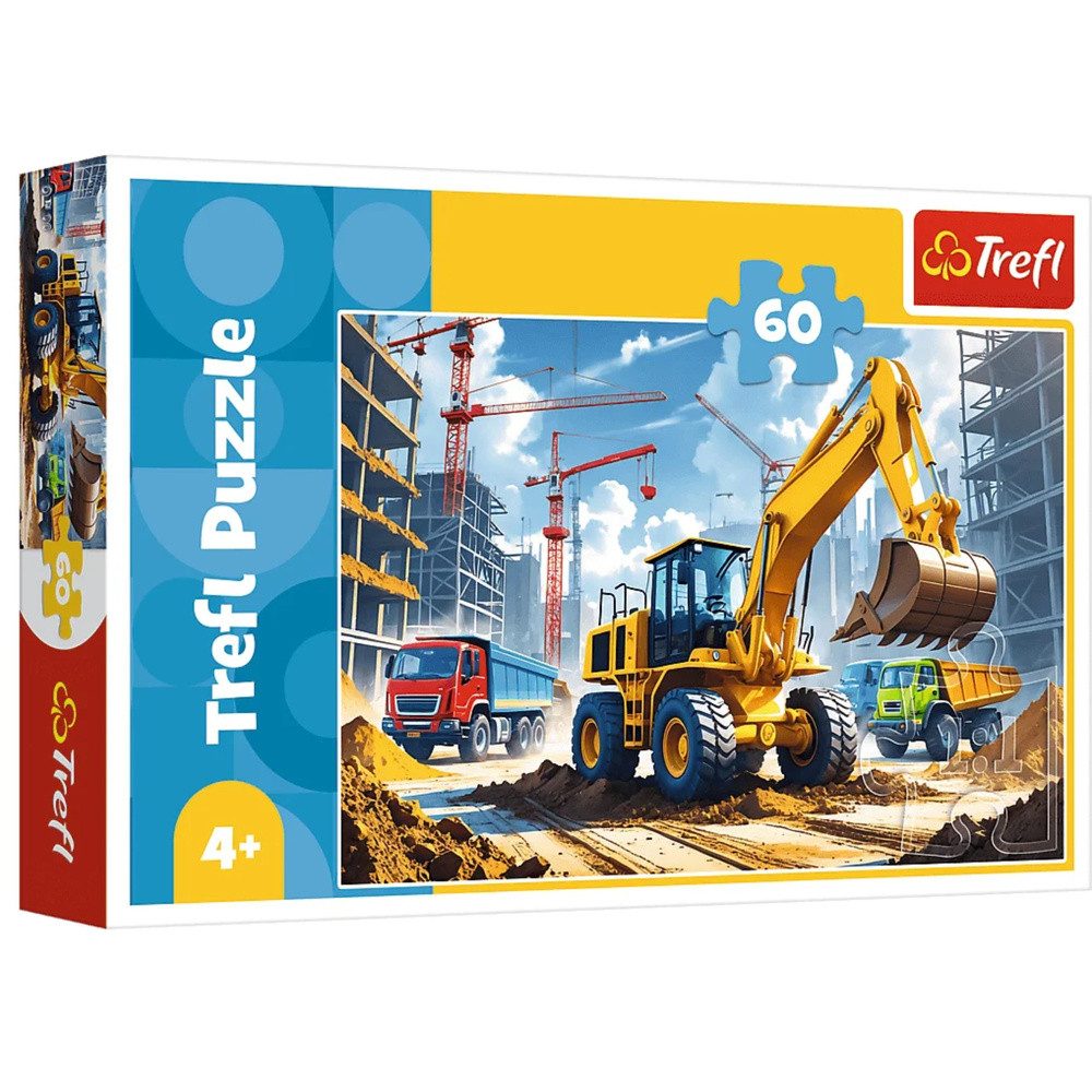 Trefl Puzzle Kinderpuzzle Baustellenpuzzle Legespiel, 60 Puzzleteile, 60 Teile, Baustellenmotiv, kalandriertes Papier