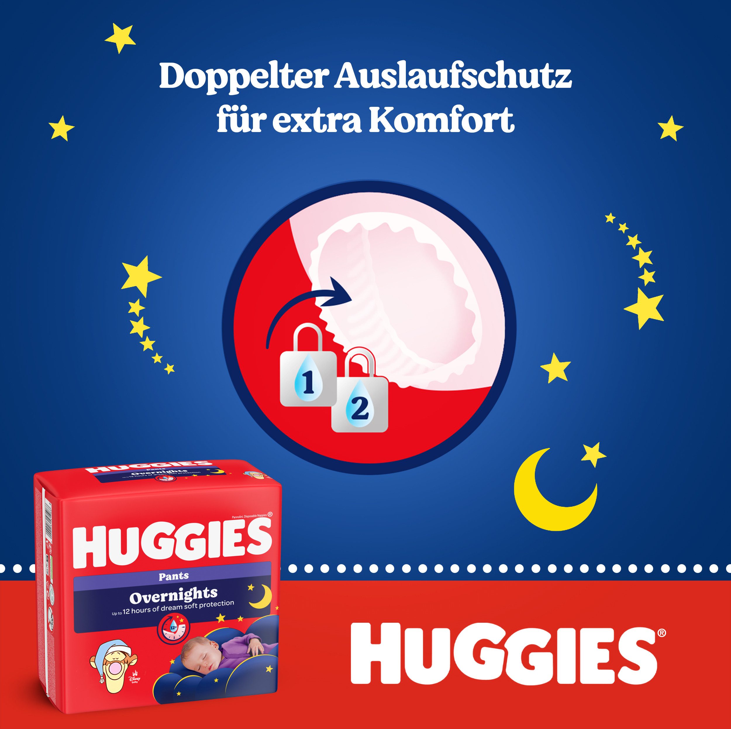HUGGIES Windeln Overnight Pants Größe 4 (9-14 kg), Nachtwindeln 104 Stk
