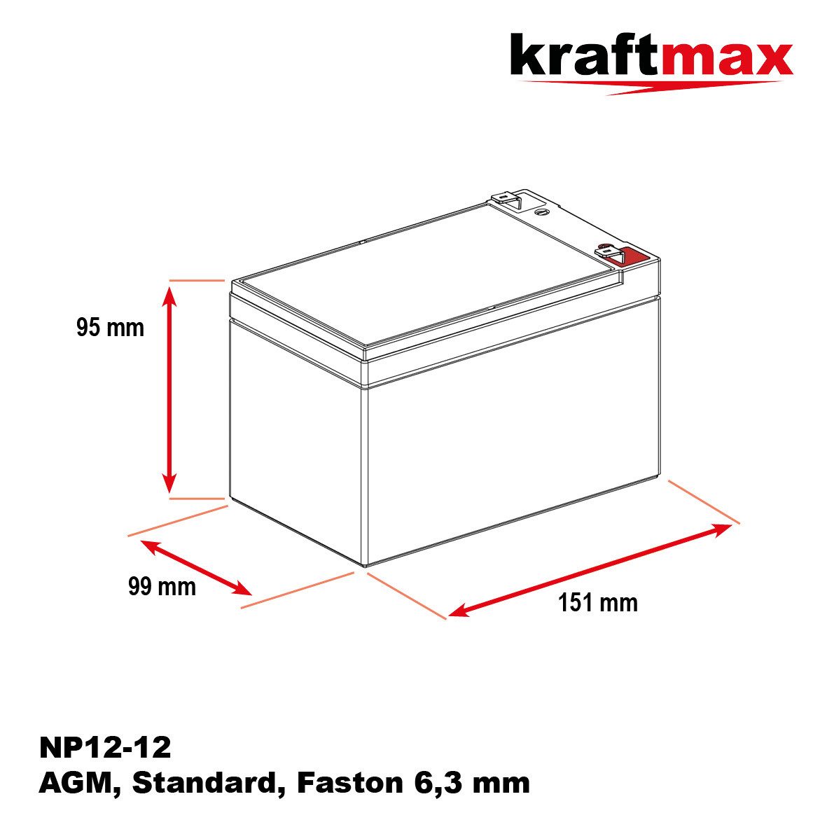 kraftmax Industrial Pro Bleiakku [ 12V / 12Ah ] Akku