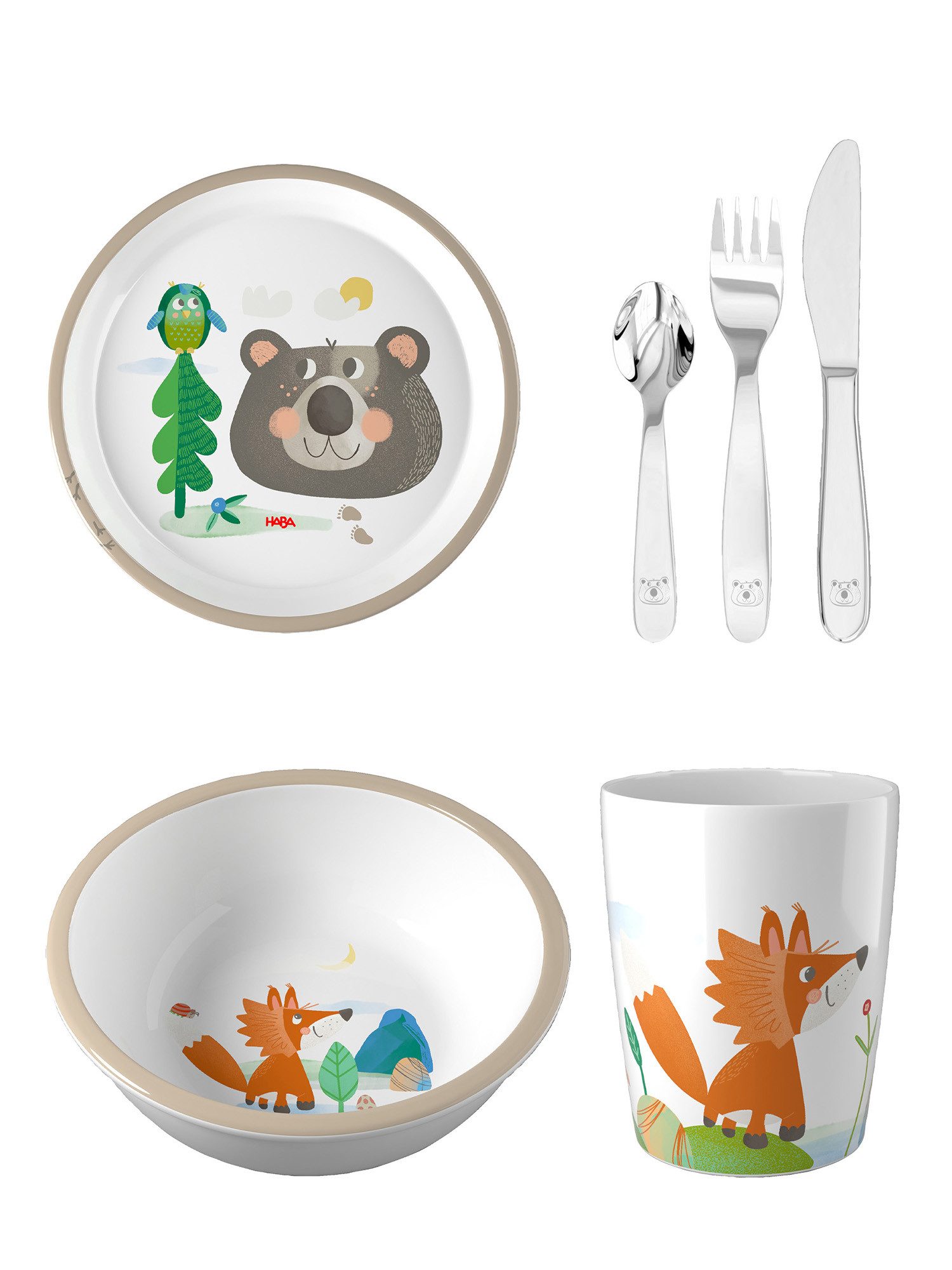 Haba Geschirr-Set Schüssel, Teller, Becher & Besteck (4-tlg), unisex neutral