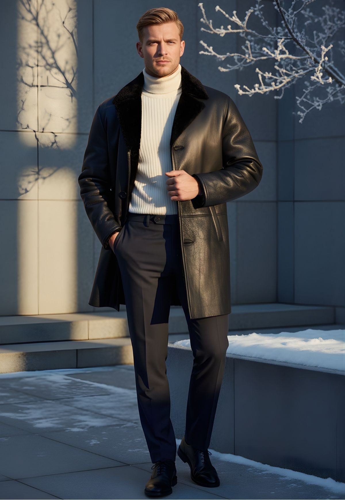 Hollert Wintermantel Lammfellmantel Sten Schwarz