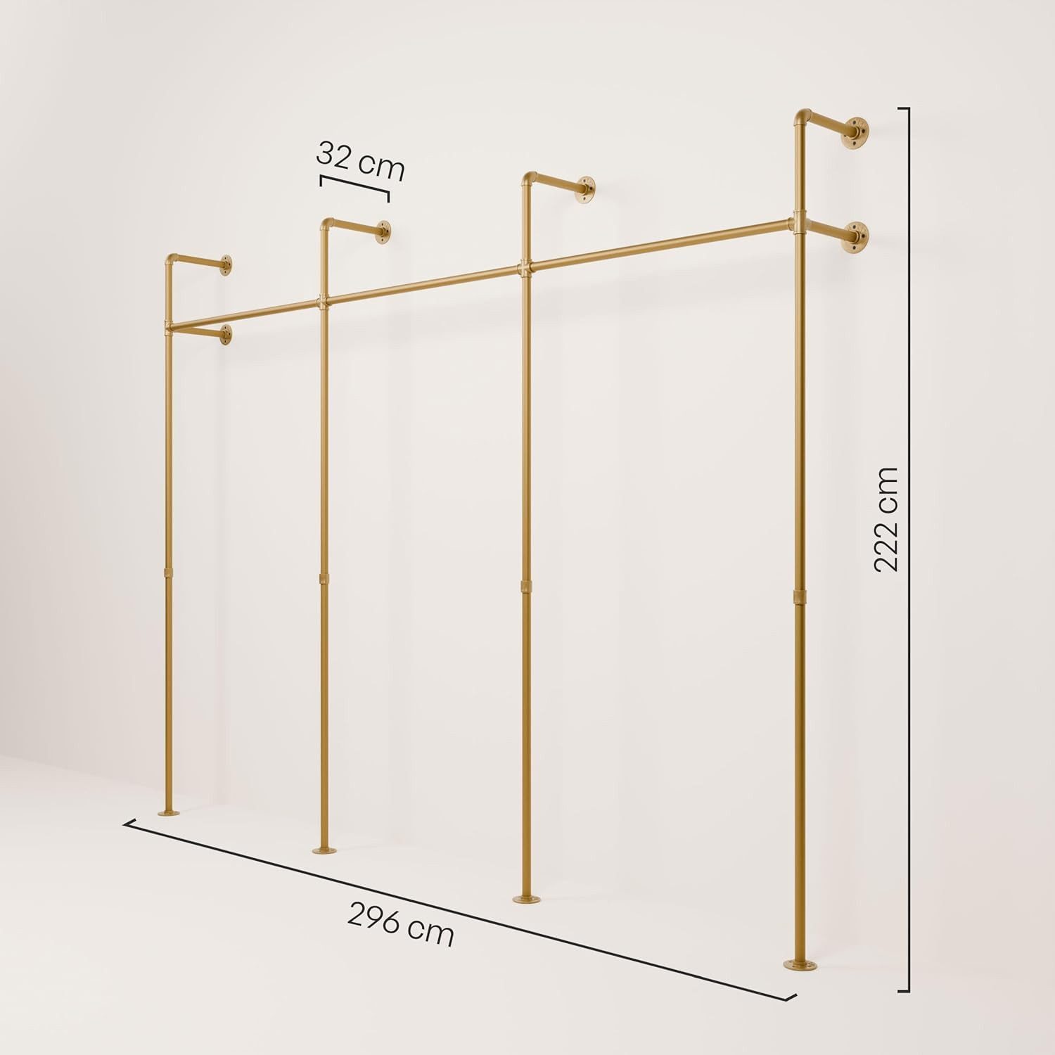pamo. design Kleiderständer KIM Kleiderstange Wandmontage, offener Kleiderschrank, Kleiderständer, Goldener Garderobenständer im Industrial Design für Kleidung – Bild 2 von 5