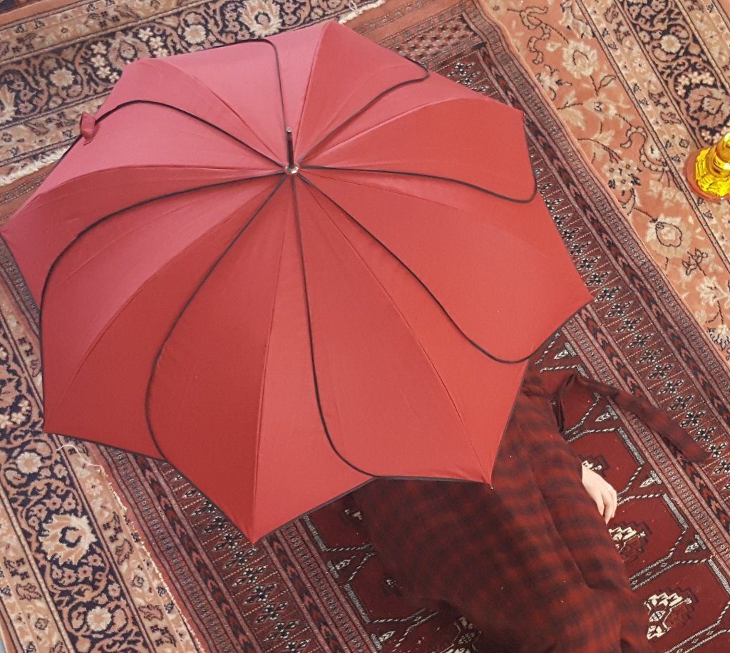Sonnenschirm Stockregenschirm Regenschirm mit Minou, Blütenform Ziernaht Lilienfeld schwarzer Hochzeitsschirm von bordeaux