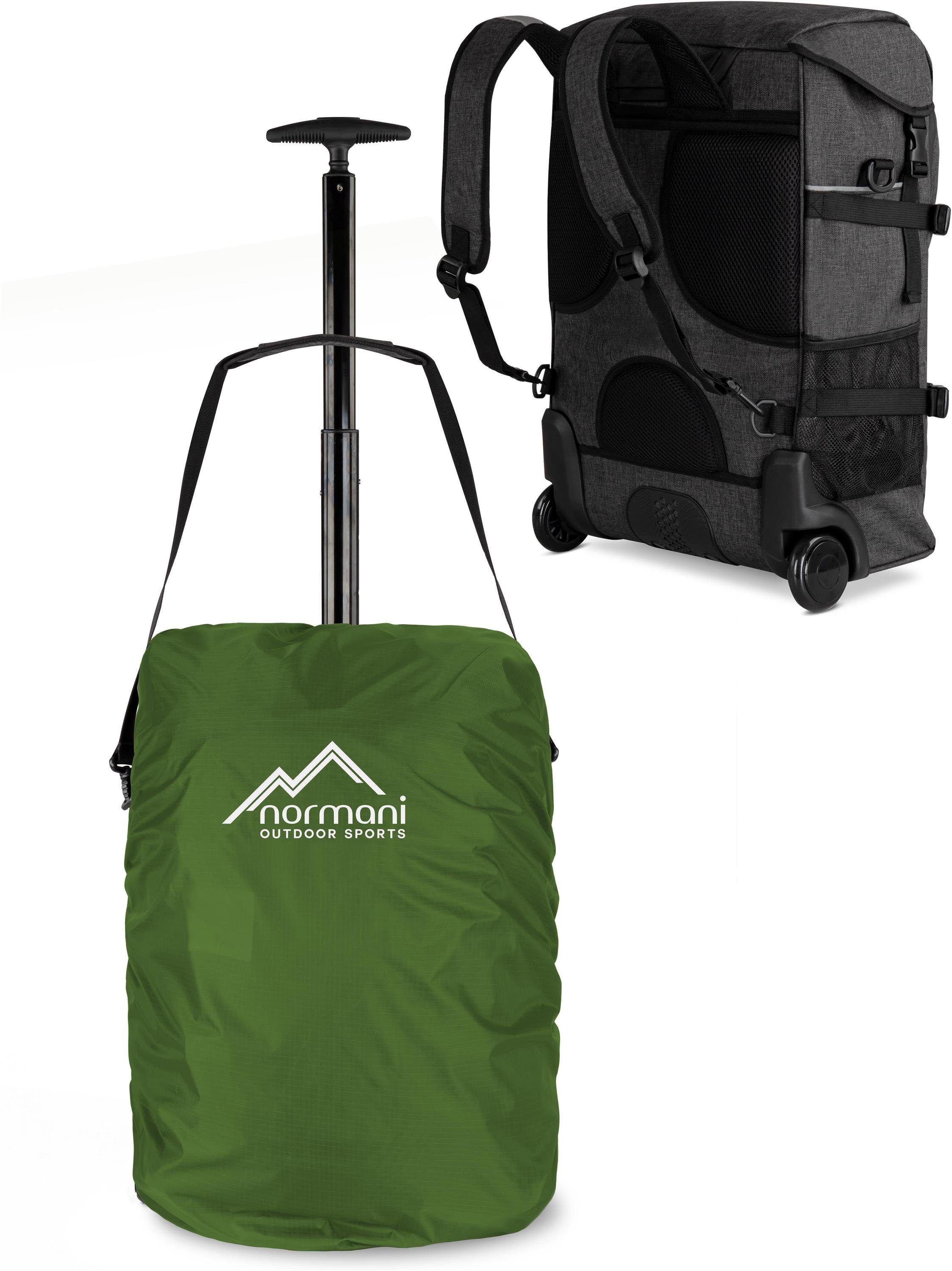 normani Reisetasche Rucksack mit Trolleyfunktion 37 L und Regenüberzug, Reisetasche 3-in-1 in Handgepäckgröße Oliv