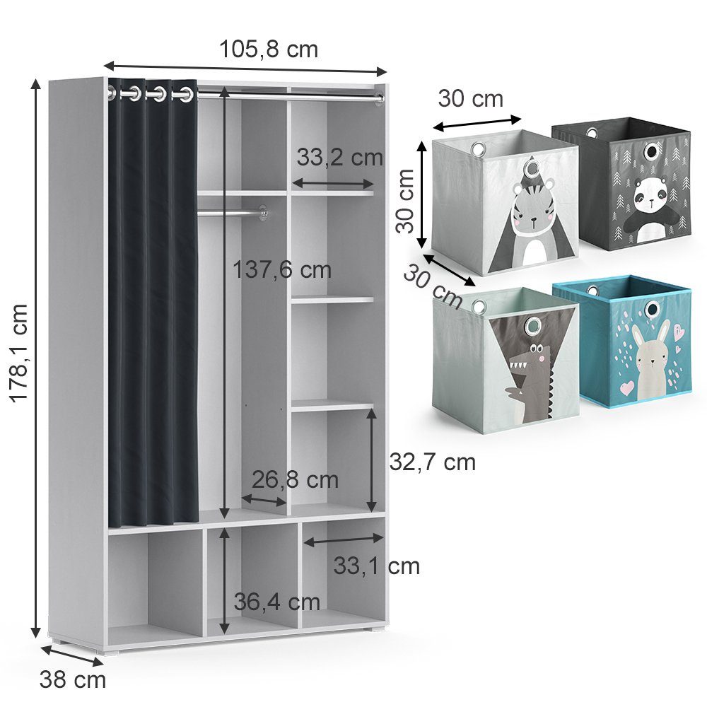 Kinderkleiderschrank Luigi Faltboxen Hellgrau | Hellgrau Kleiderschrank Hellgrau Vicco mit