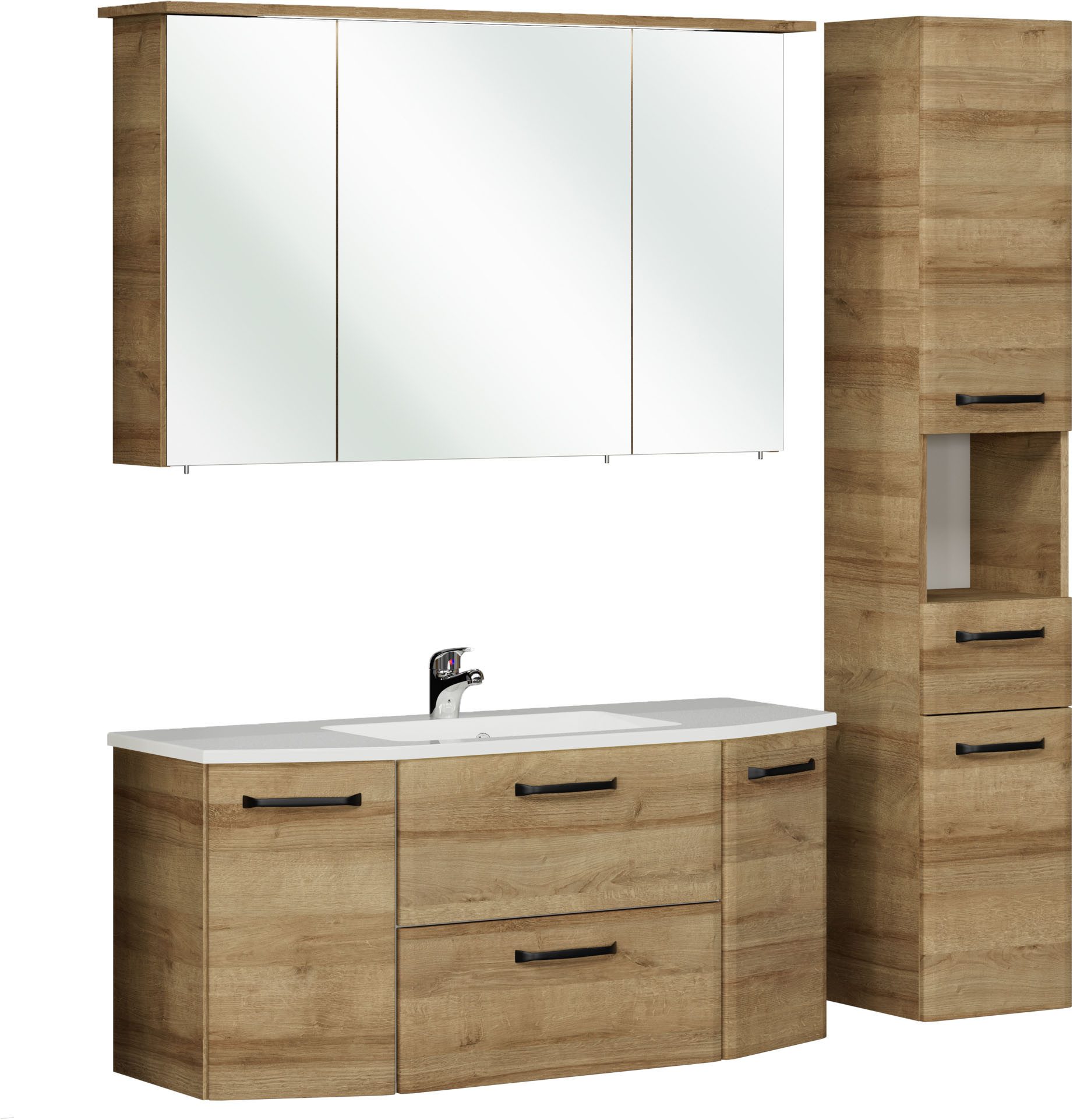 Saphir Badmöbel-Set Quickset 318, mit Türdämpfer, (4-St), Badezimmer-Set mit Mineralmarmorwaschtisch und Hängeschrank