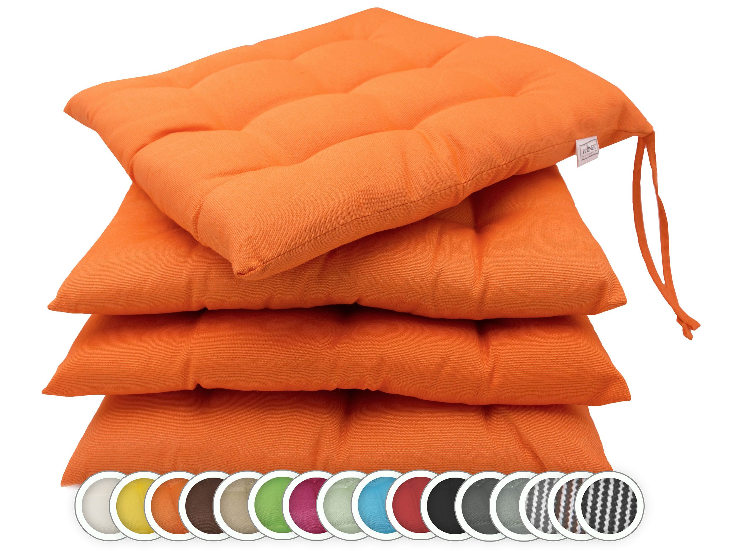 ZOLLNER Stuhlkissen, 40 x 40 x 3 cm, mit Bindebänder, für Indoor und Outdoor