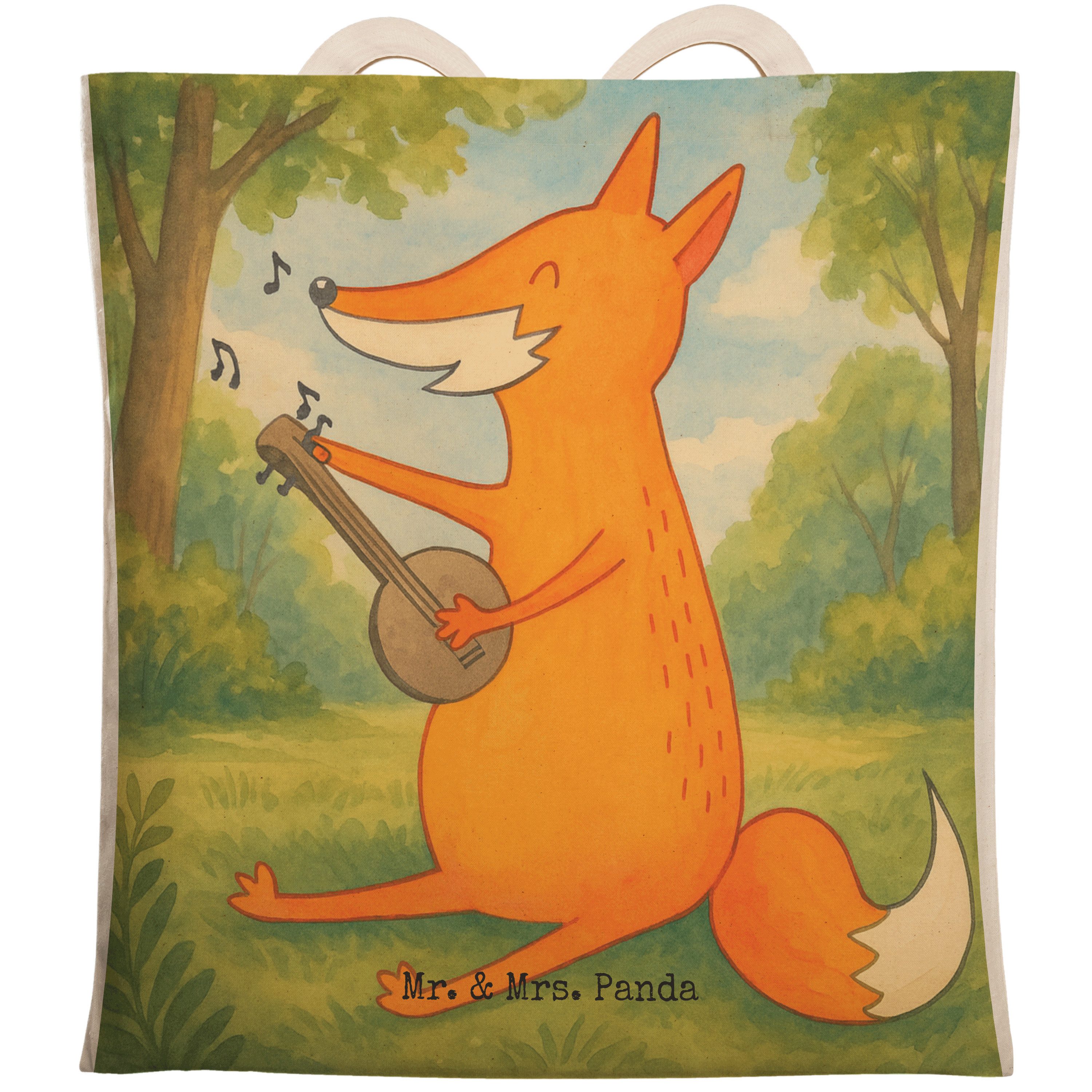 Tragetasche Fuchs Gitarre Design, Tote Bag, Weiß, Tasche, Optimistisch, Singen, M