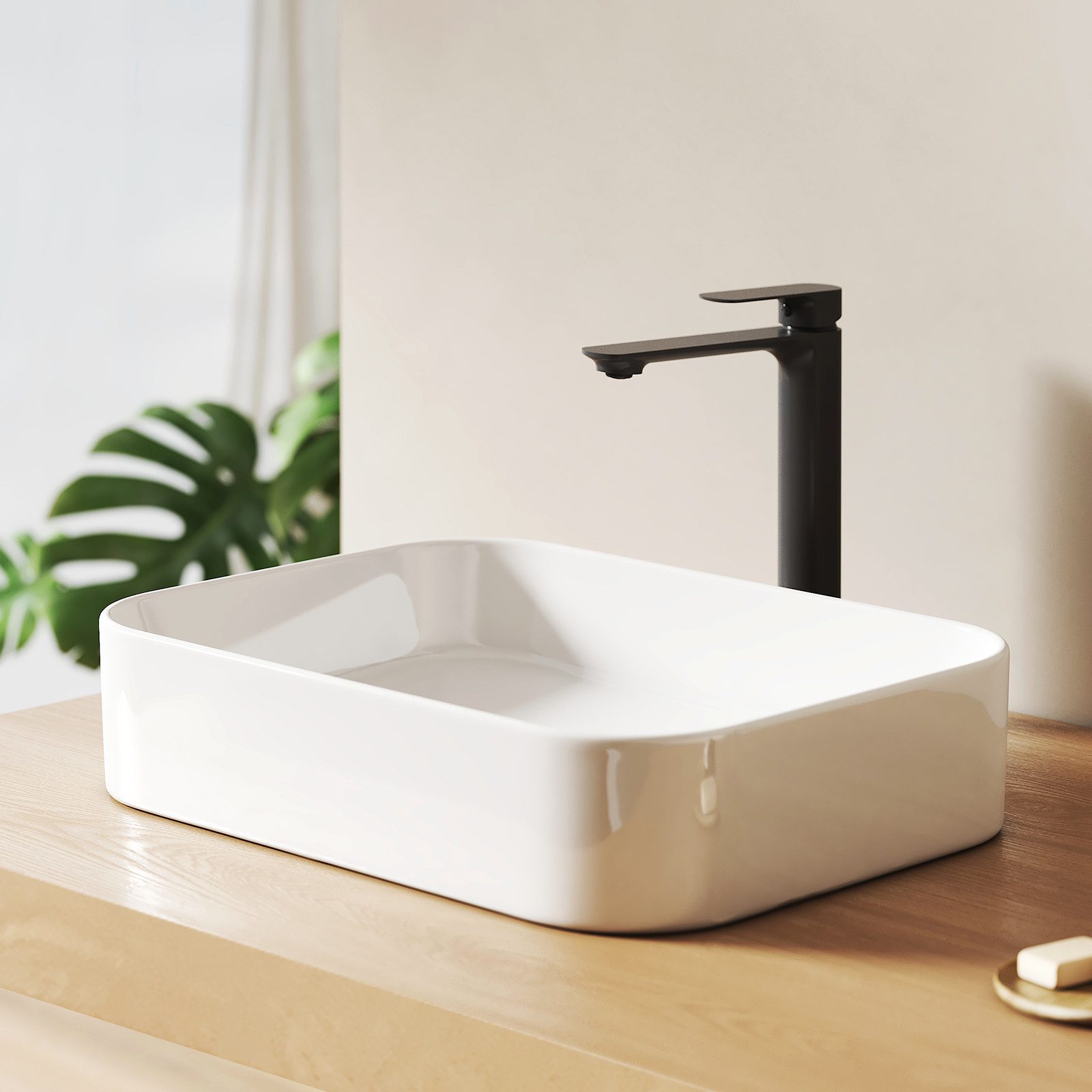 EMKE Aufsatzwaschbecken Keramik Aufsatzwaschbecken 50,5×37 cm rechteckig ohne Hahnloch