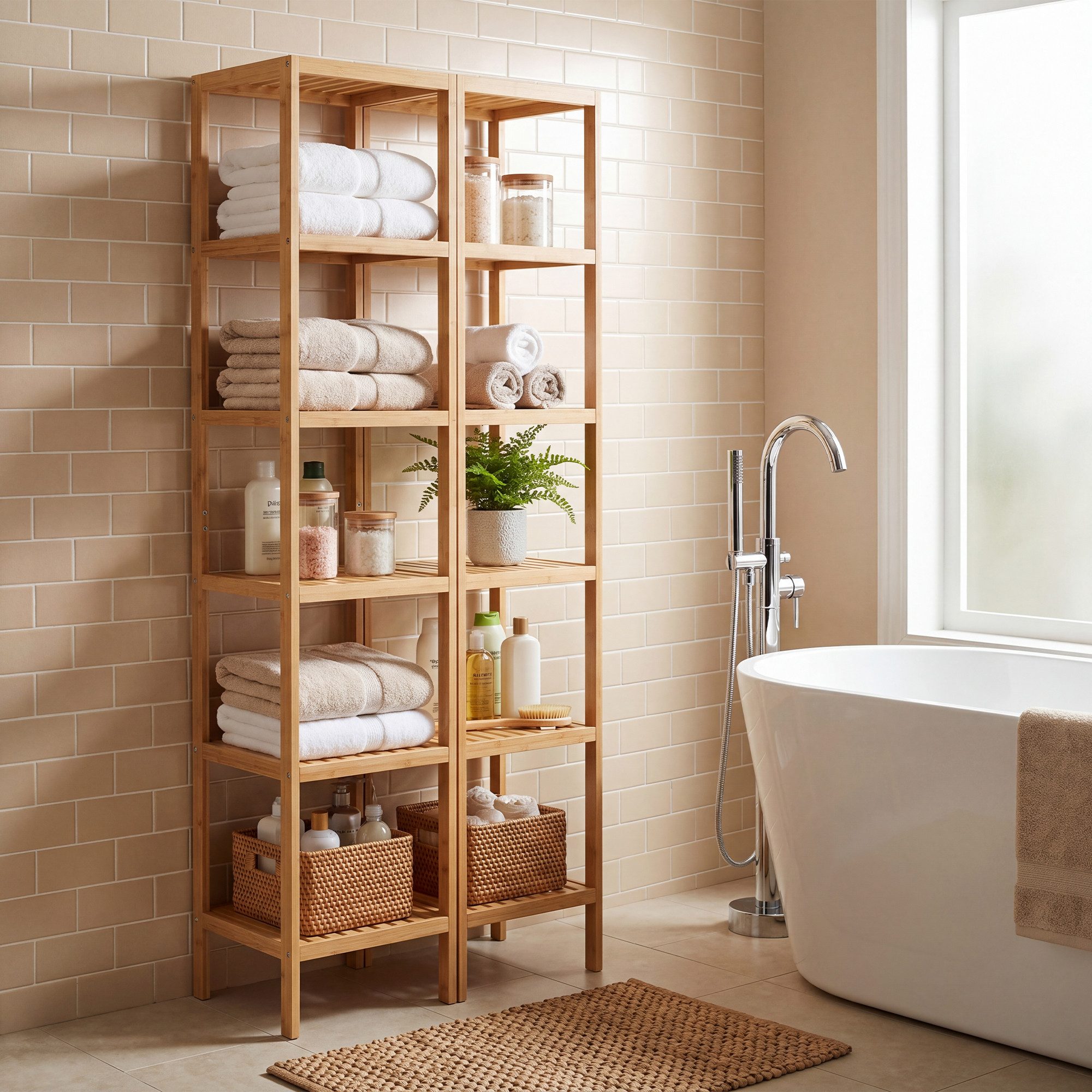 SONGMICS Badregal Badezimmerregal, Küchenregal, für Bad, Wohnzimmer, Flur, Küche, Schuhregal mit 6 Ebenen, Standregal aus Bambus, 33 x 33 x 178,5 cm