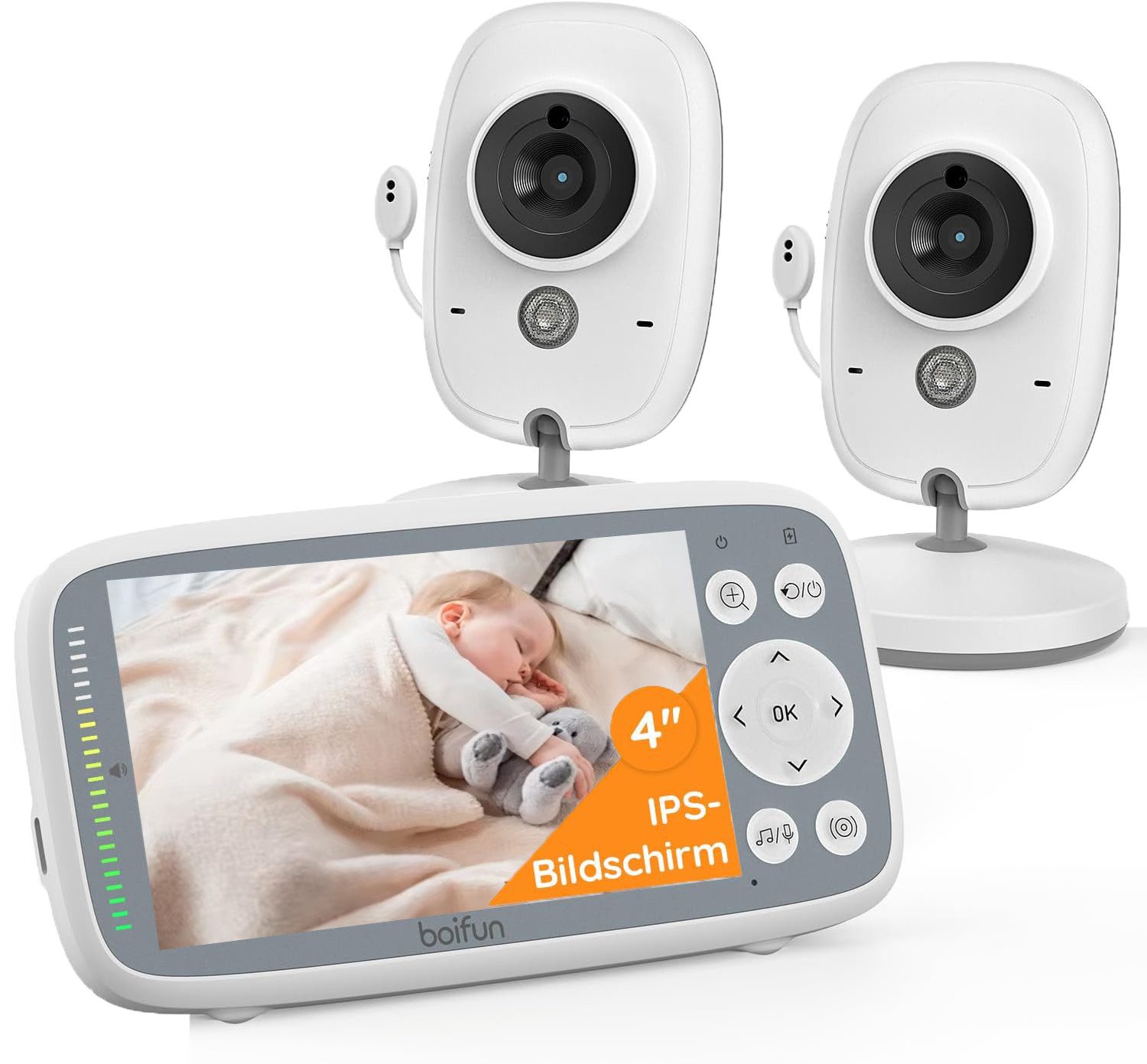 Babyphone Babyphone mit 2 Kameras, VOX Nachtsicht Babyfon 4 Zoll IPS Bildschirm