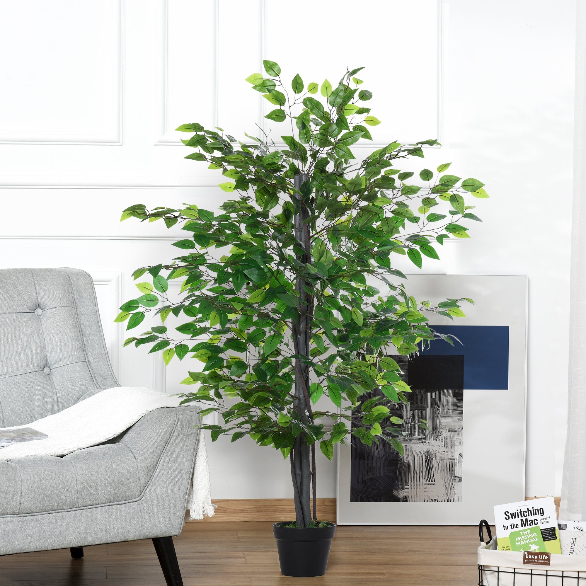 Kunstpflanze Kunstbaum Innensimulation Banyan, Outsunny, Höhe 145 cm, Grün günstig online kaufen