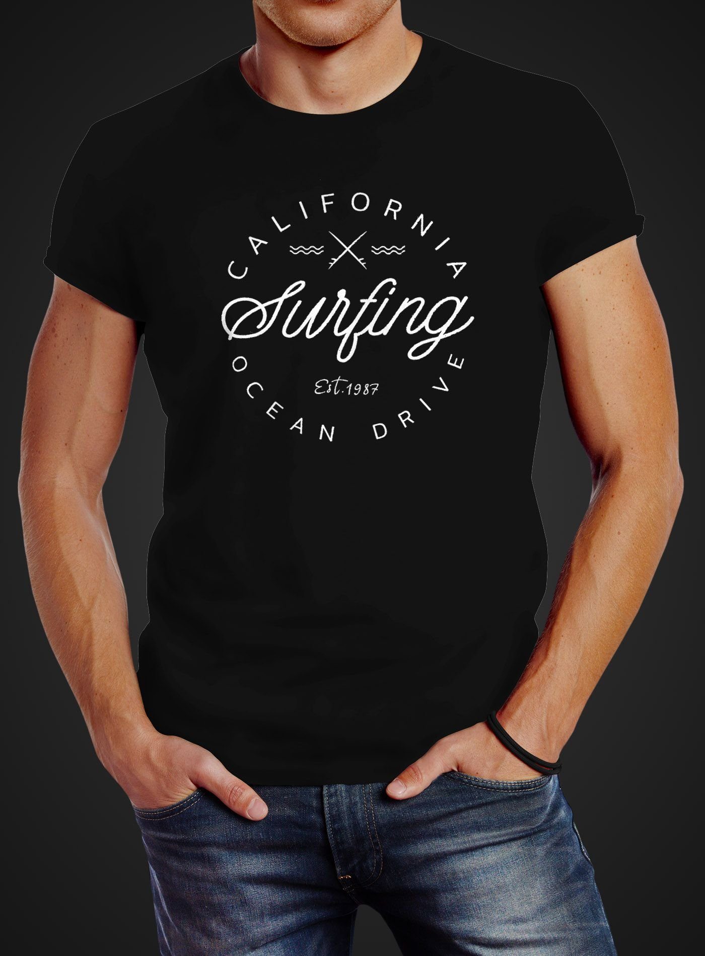 Neverless Print-Shirt Herren T-Shirt California Surfing günstig online kaufen