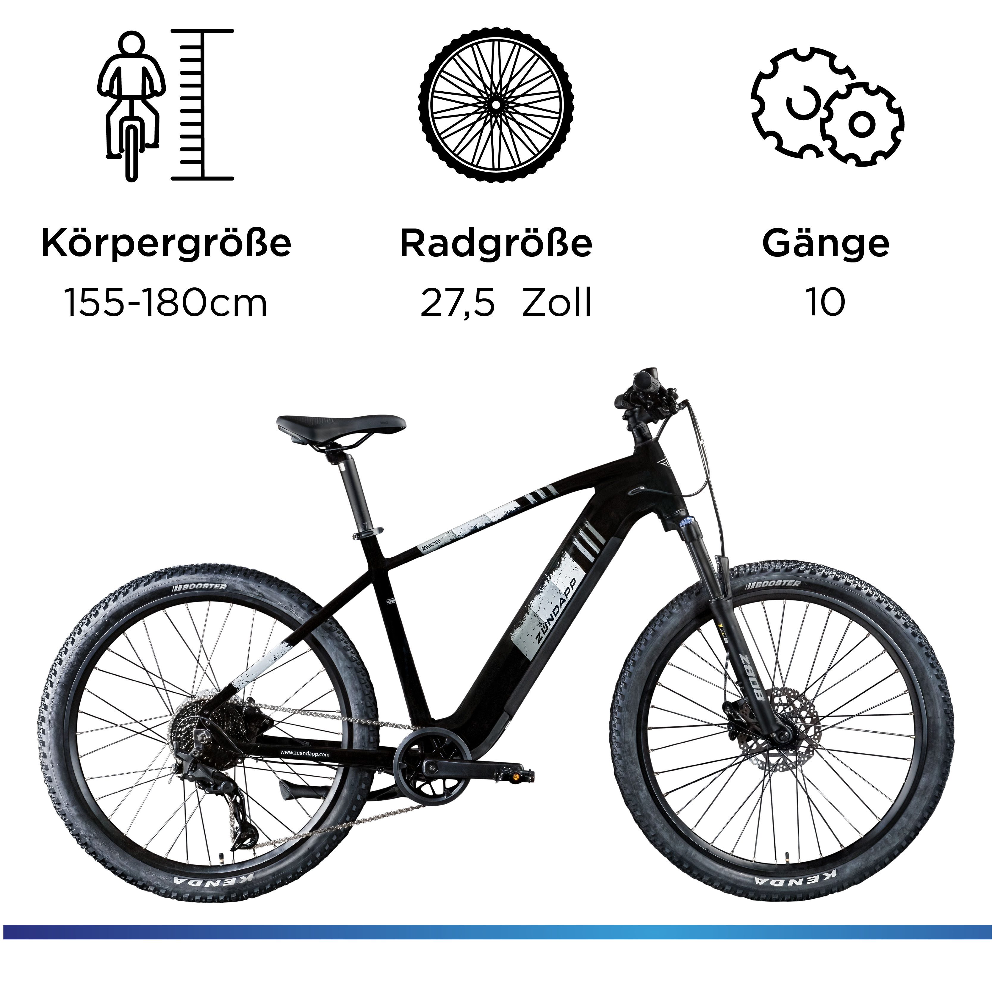 Zündapp E-Bike Mountainbike Z808, 10 Gang Shimano Deore RD-T6000 Schaltwerk, Kettenschaltung, Heckmotor, 550 Wh, Pedelec, Elektrofahrrad für Damen und Herren, MTB