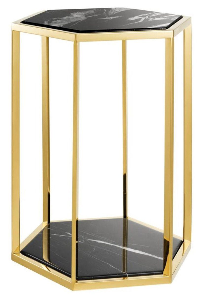 gold Beistelltisch Luxus mit - Beistelltisch Set schwarzem Qualität 2er Marmor Padrino Luxus Casa in