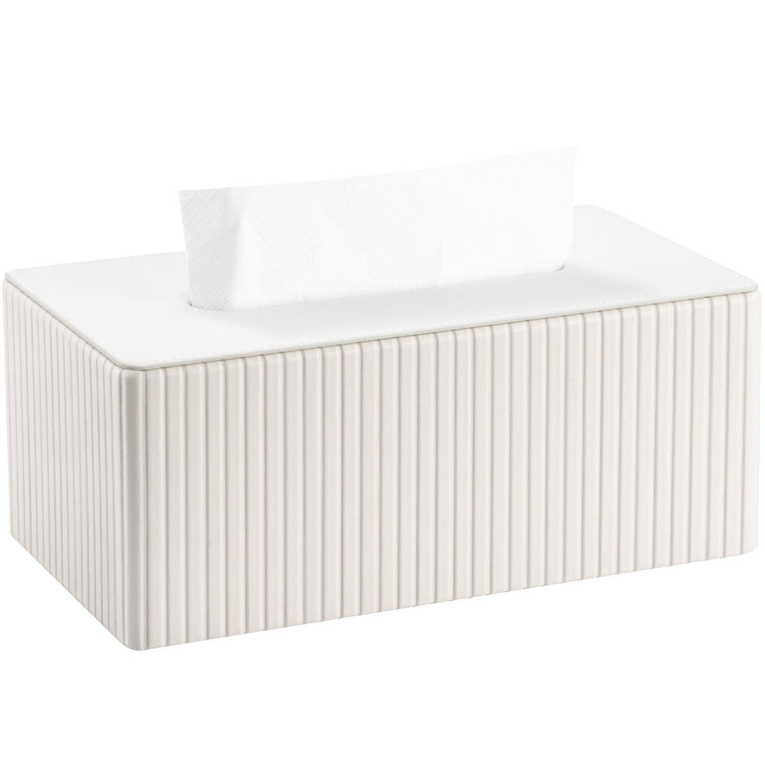 LuxusKollektion Papiertuchbox Kosmetiktücherbox Rechteckig Weiß PU-Leder