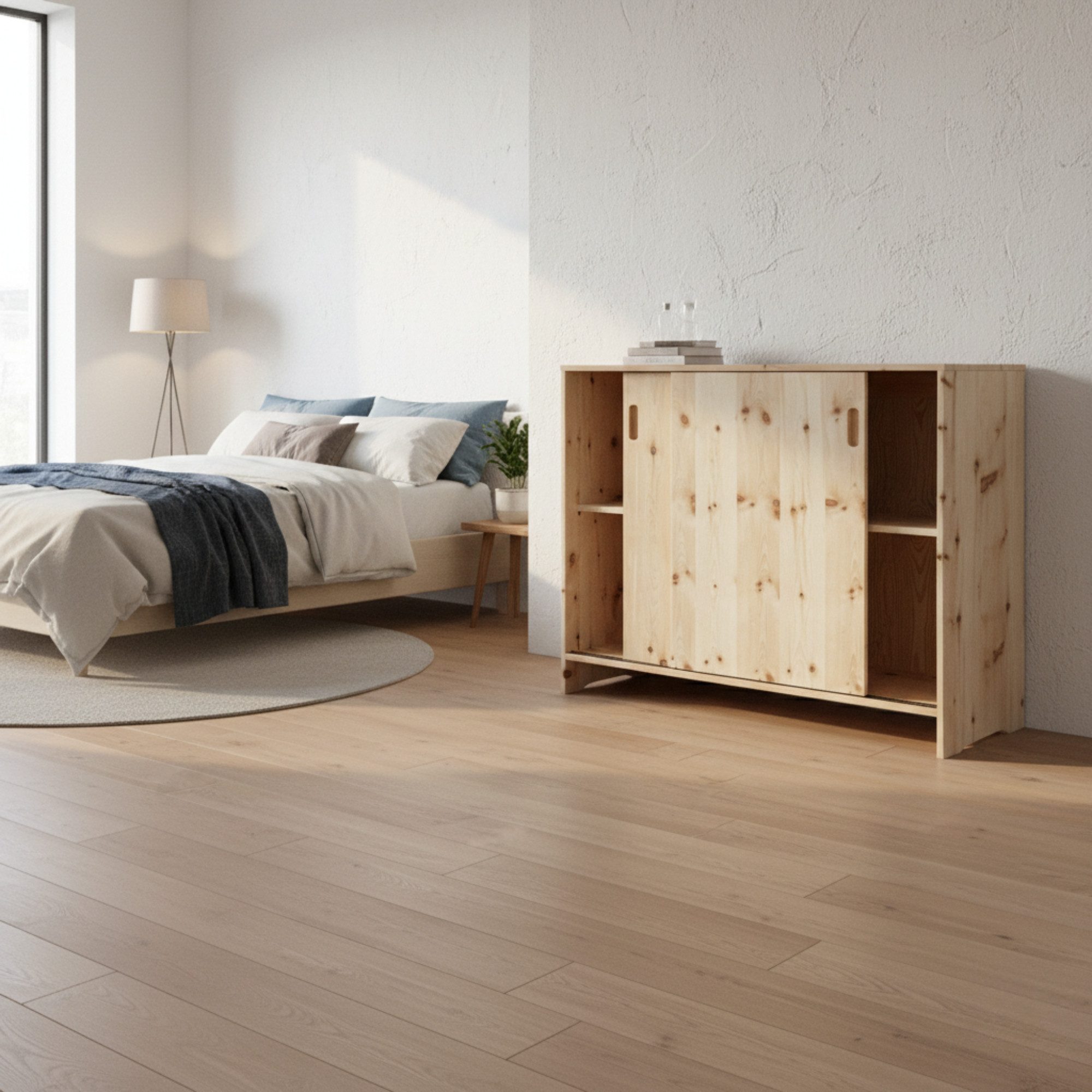 geborgenschlafen Sideboard mit Schiebetüren - Zirbenholzkommode – Massivholz, Handgefertigt aus 100 % Zirbenholz in Deutschland