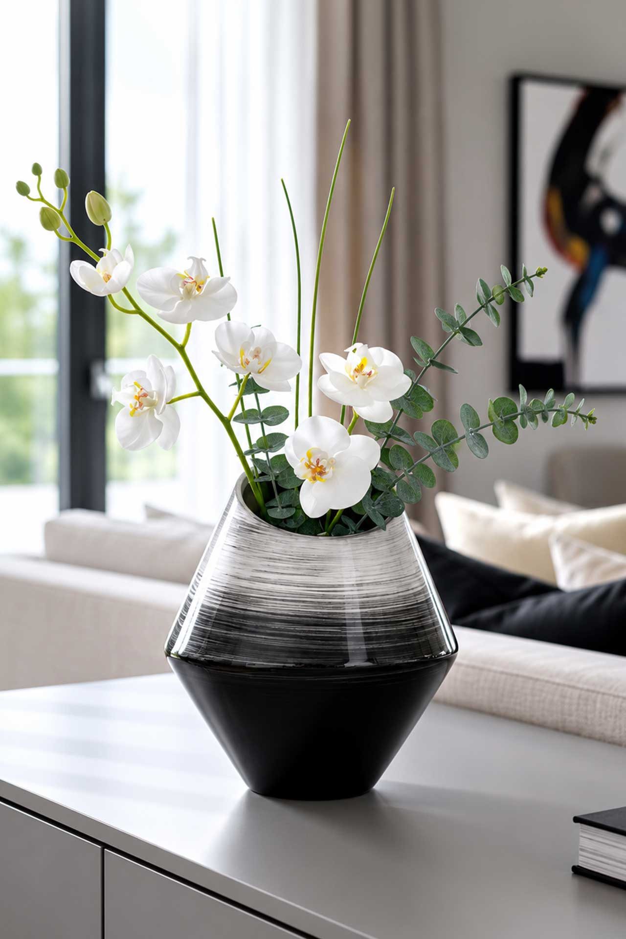 VIVANNO Bodenvase Fiberglas SARI Organisch - Spiralschwarz Hochglanz (1 St), 25x27 cm