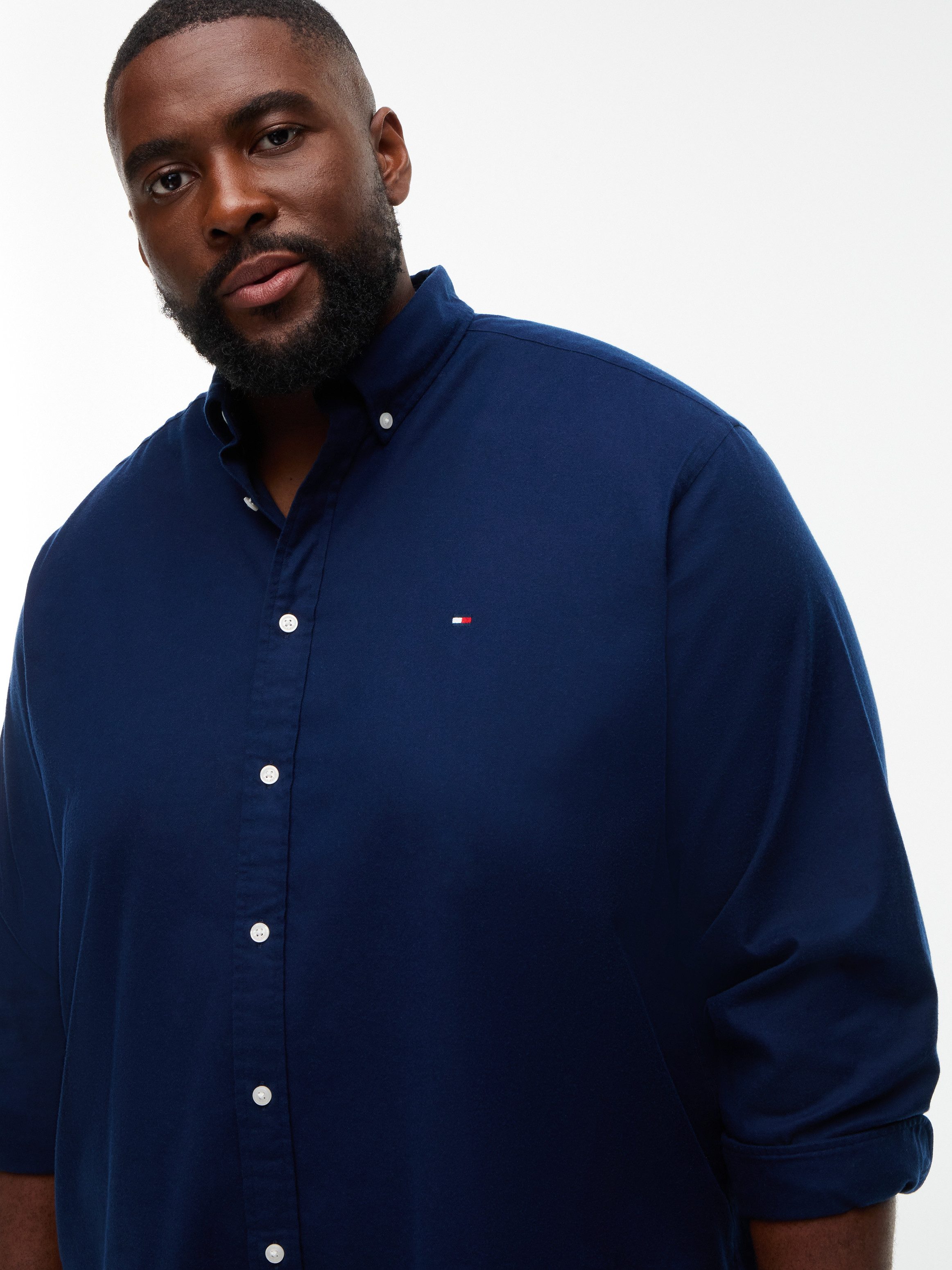Tommy Hilfiger Big & Tall Flanellhemd BT-FLEX FLANNEL SOLID REGULAR FIT Langarmhemd, Große Größen, Button-down-Kragen