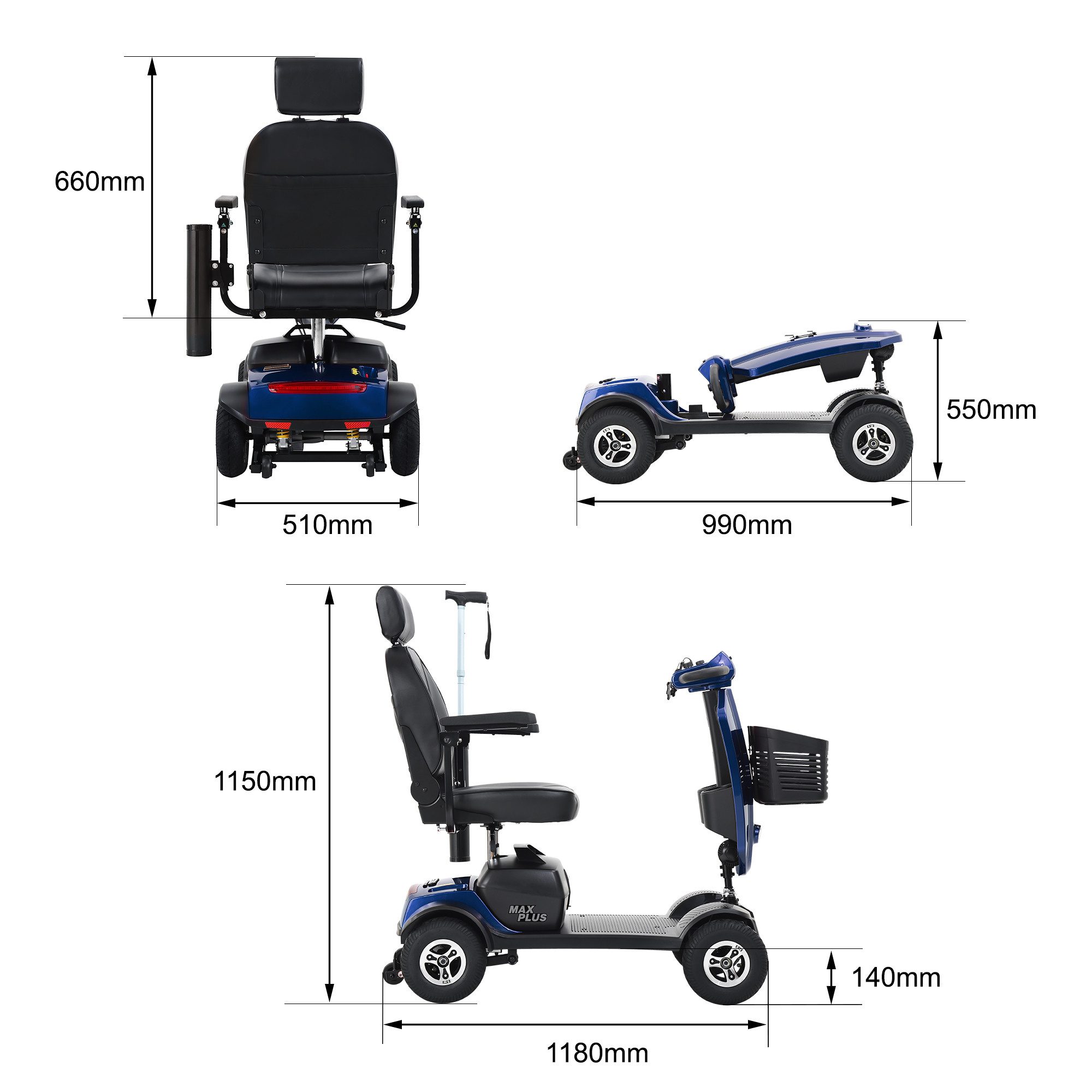 kowdom Elektromobil für Senioren 300W 25km Reichweite 360° Sitz führerscheinfrei, 300 W, 360° drehbarer Sitz, verstellbare Armlehnen/Höhe, Hinterraddämpfer
