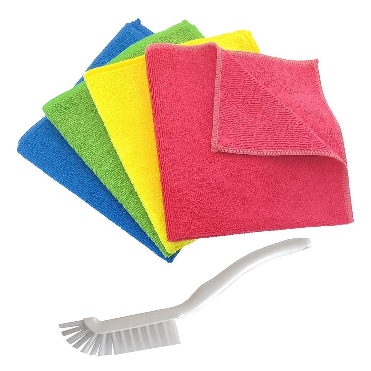 varivendo 4 Mikrofasertücher farbig 40x40cm + Fugenbürste weiß Mikrofasertuch (1x40 cm, Stück, 5-tlg., 4 Mikrofasertücher + 1 Fugenbürste)